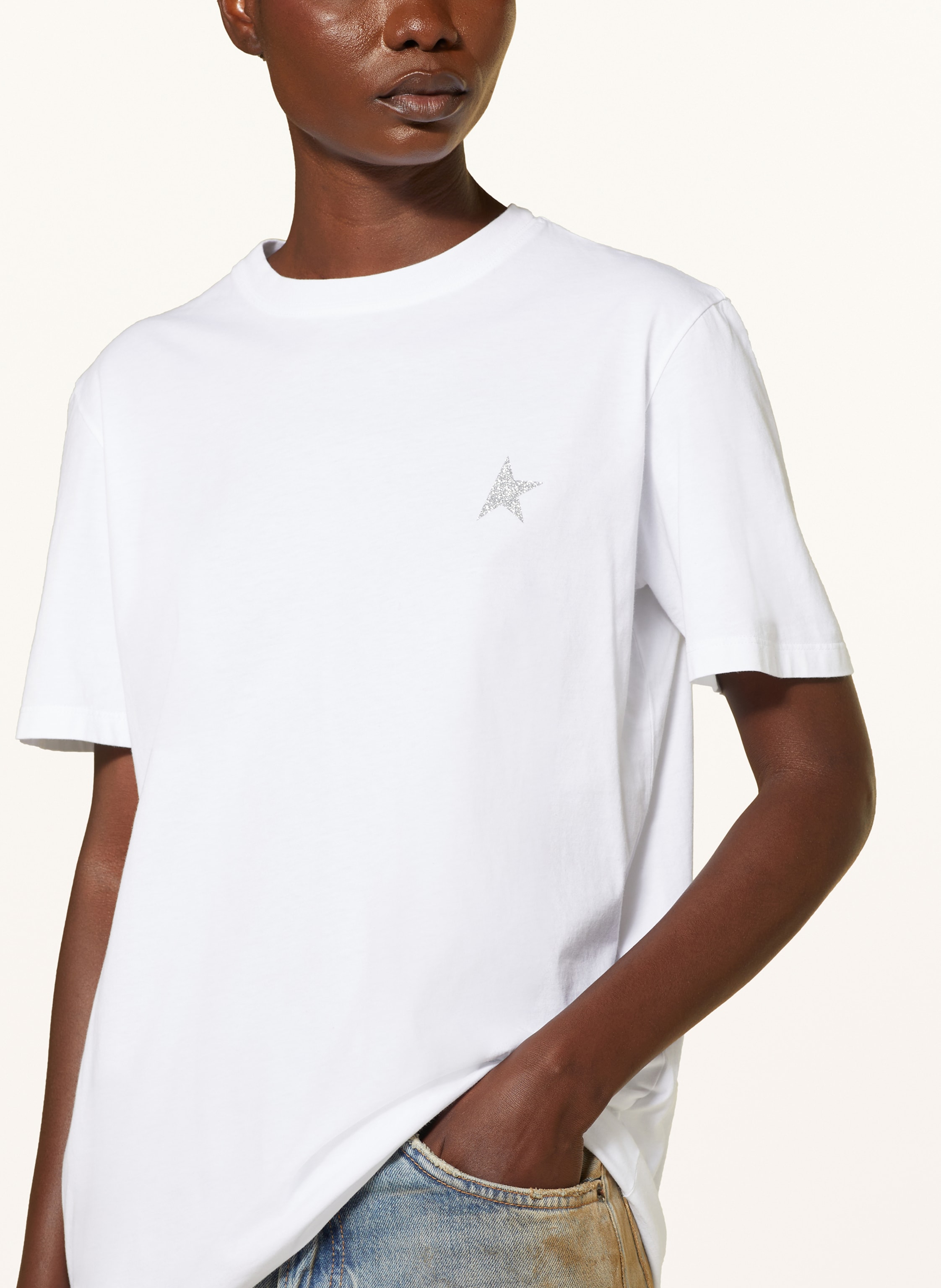 Thumbnail - Golden Goose T-Shirt Star Mit Glitzergarn weiss