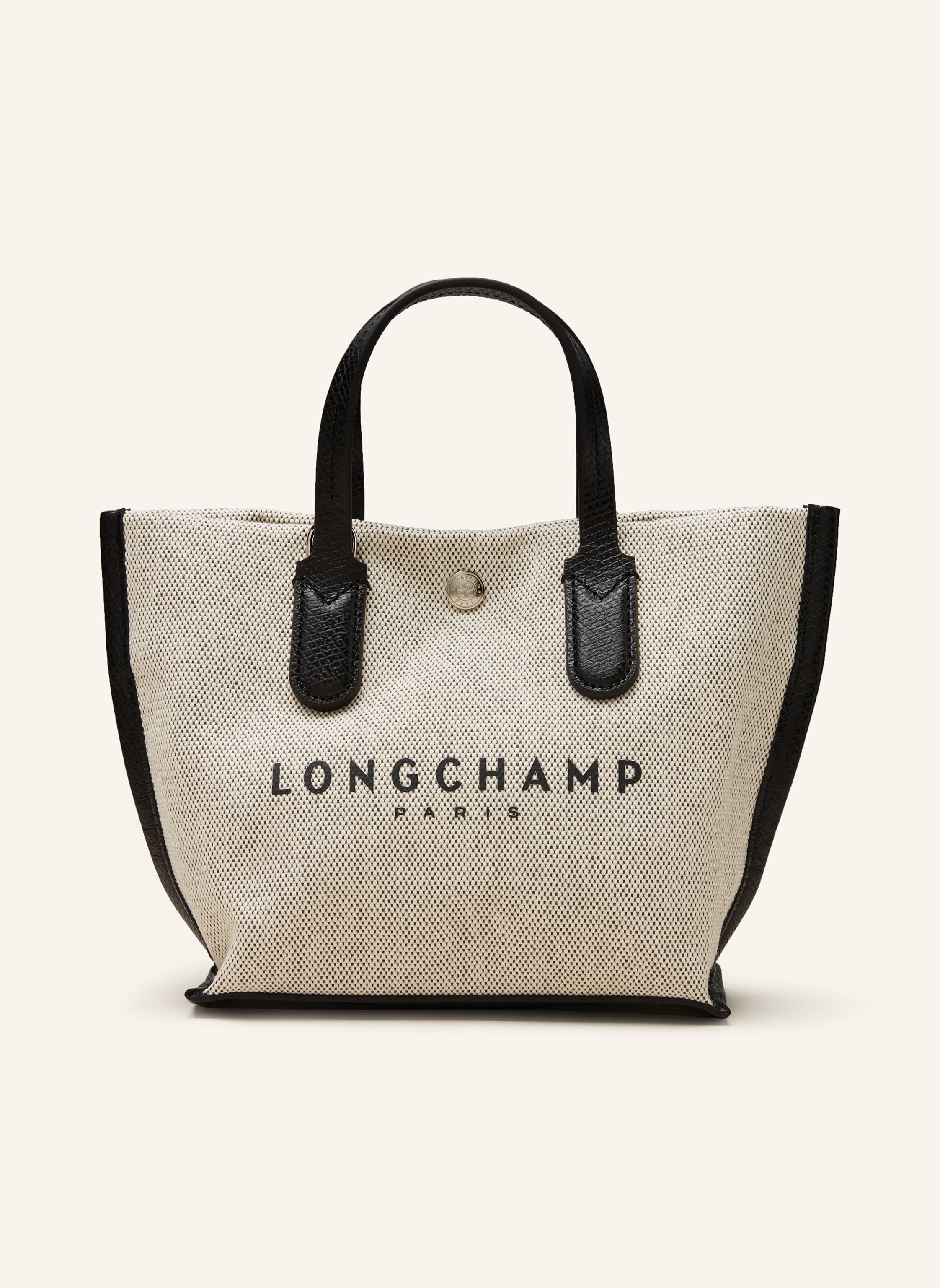 Longchamp Glattleder und Textil. Leder in Reptilienoptik. Schließt mit Druckknopf. Zwei Tragegriffe. Abnehmbarer, längenverstellbarer Schulterriemen. Innen ein Hauptfach. Innenfach mit Reißverschluss. Verstärkt in ecru / schwarz