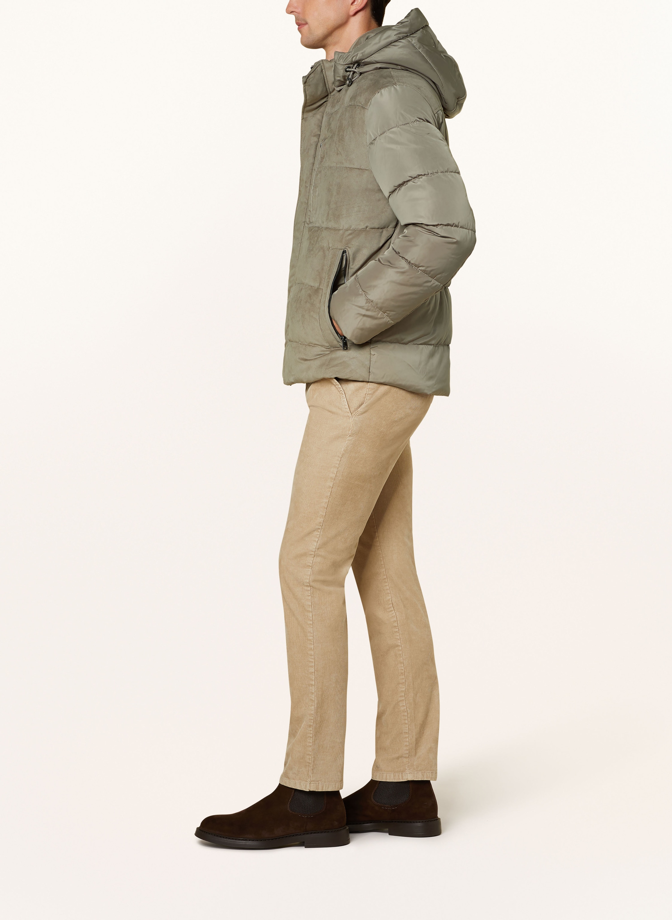 Thumbnail - Strokesman's Steppjacke Im Materialmix Mit Abnehmbarer Kapuze beige