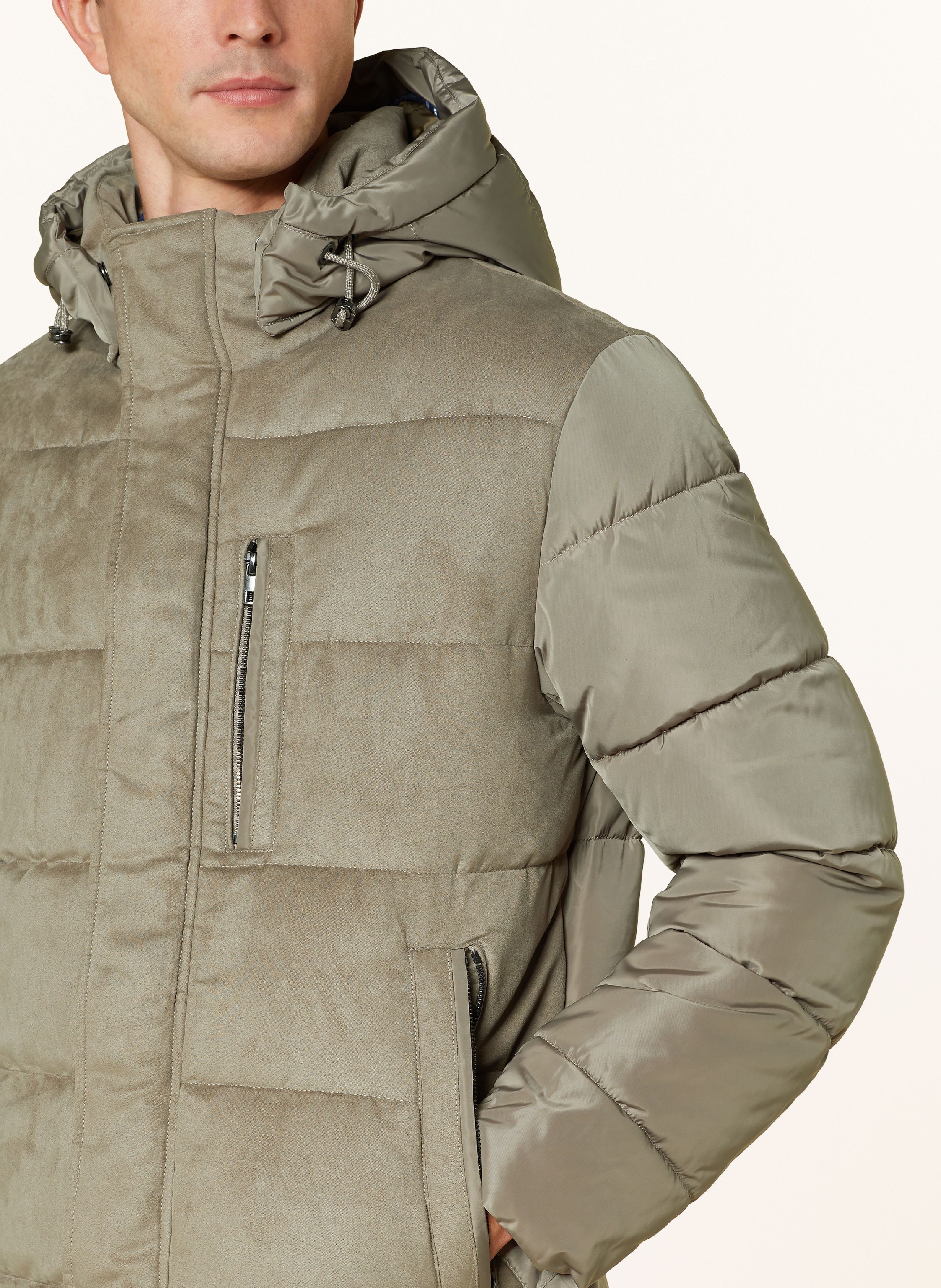 Thumbnail - Strokesman's Steppjacke Im Materialmix Mit Abnehmbarer Kapuze beige