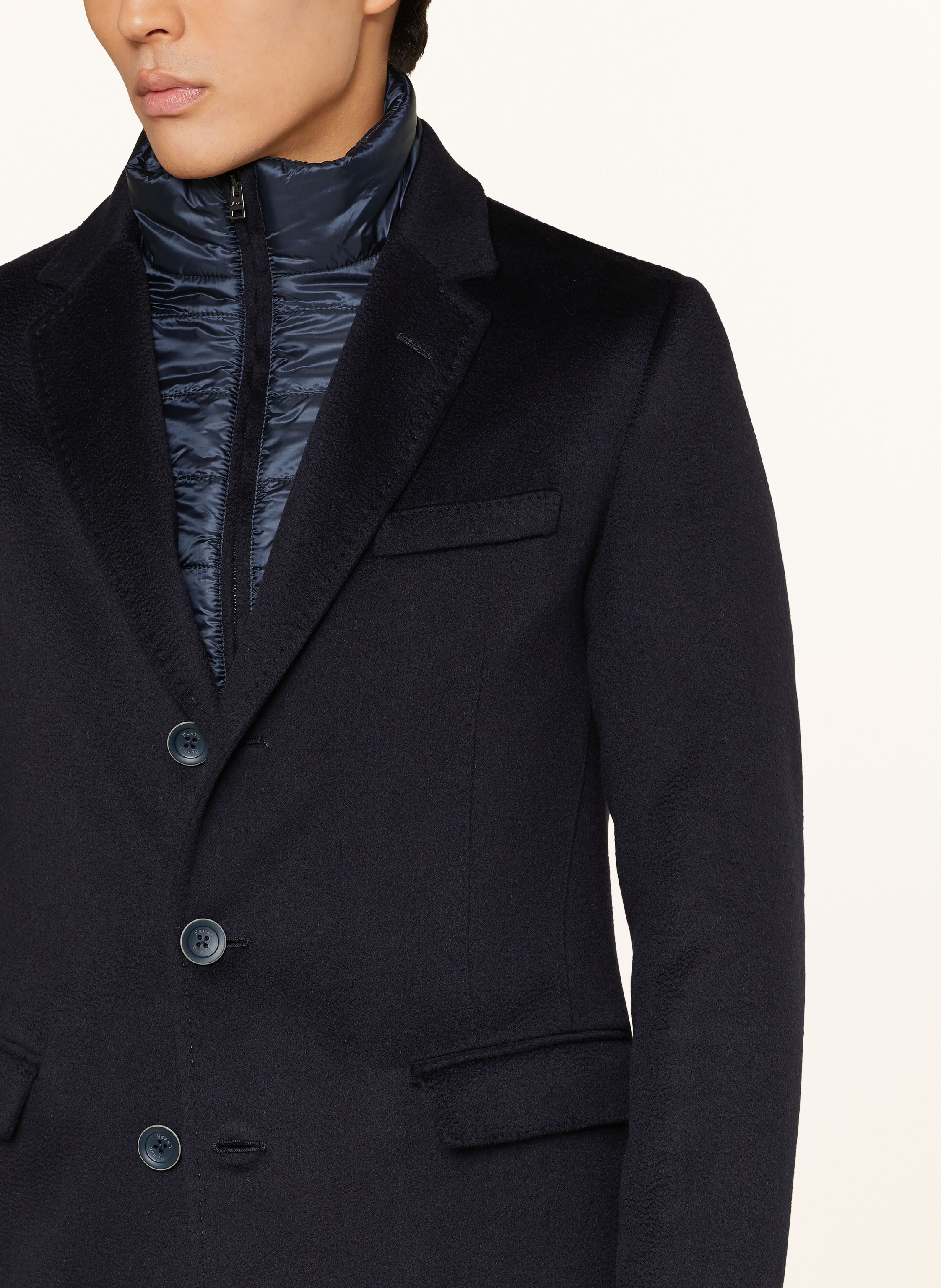 Thumbnail - Herno Cashmere-Mantel Mit Herausnehmbarer Blende blau