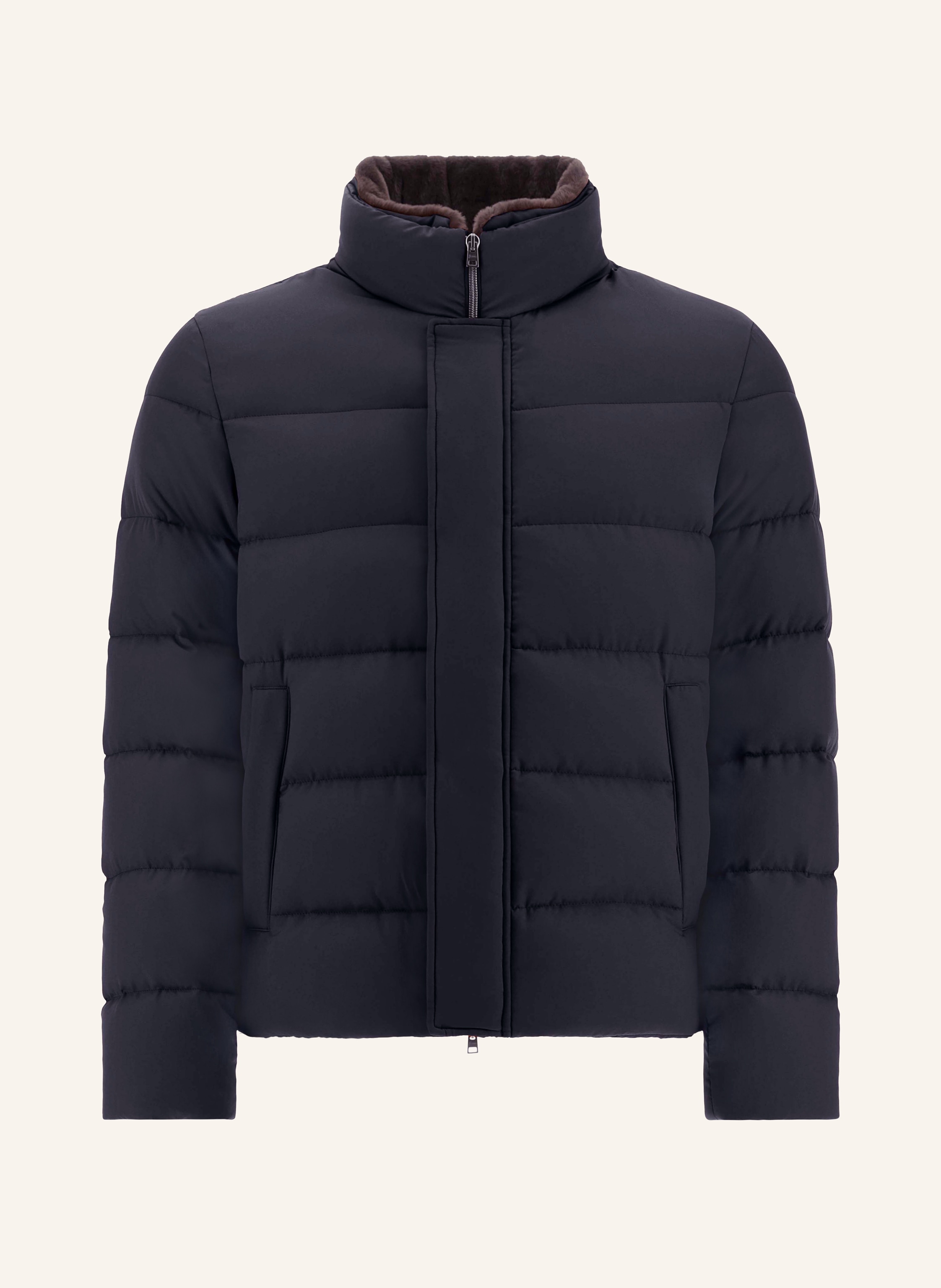 HERNO Down jacket with detachable faux fur in dark blue