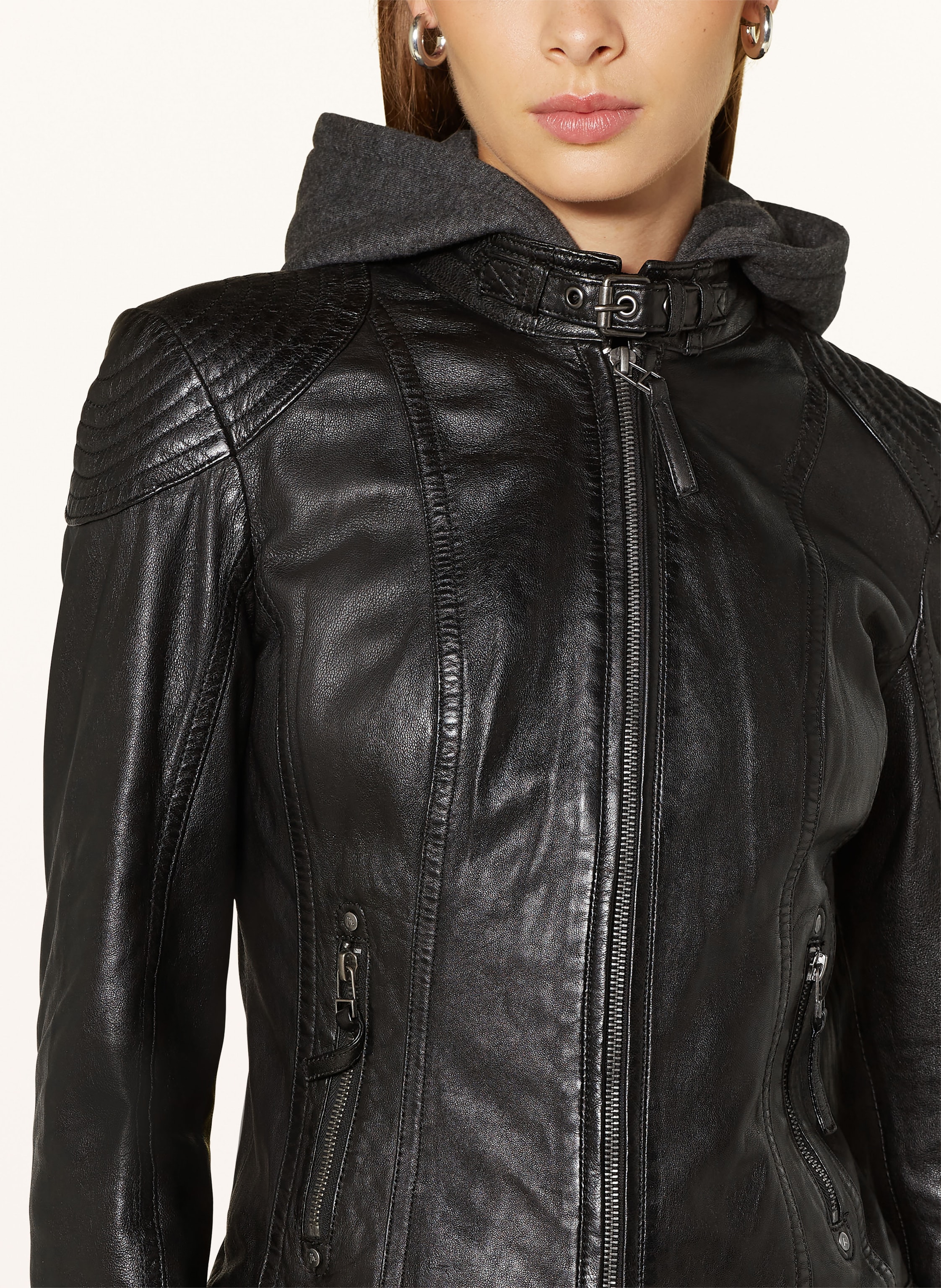 Thumbnail - Mauritius Lederjacke Cacey Mit Herausnehmbarer Blende schwarz