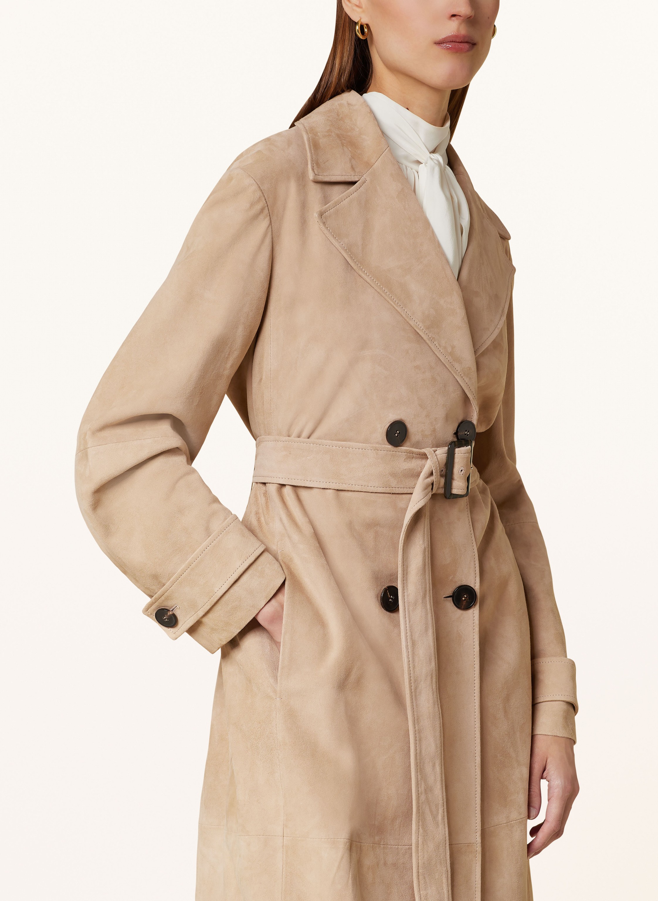 Thumbnail - Max Mara Studio Trenchcoat Farnese Aus Leder beige