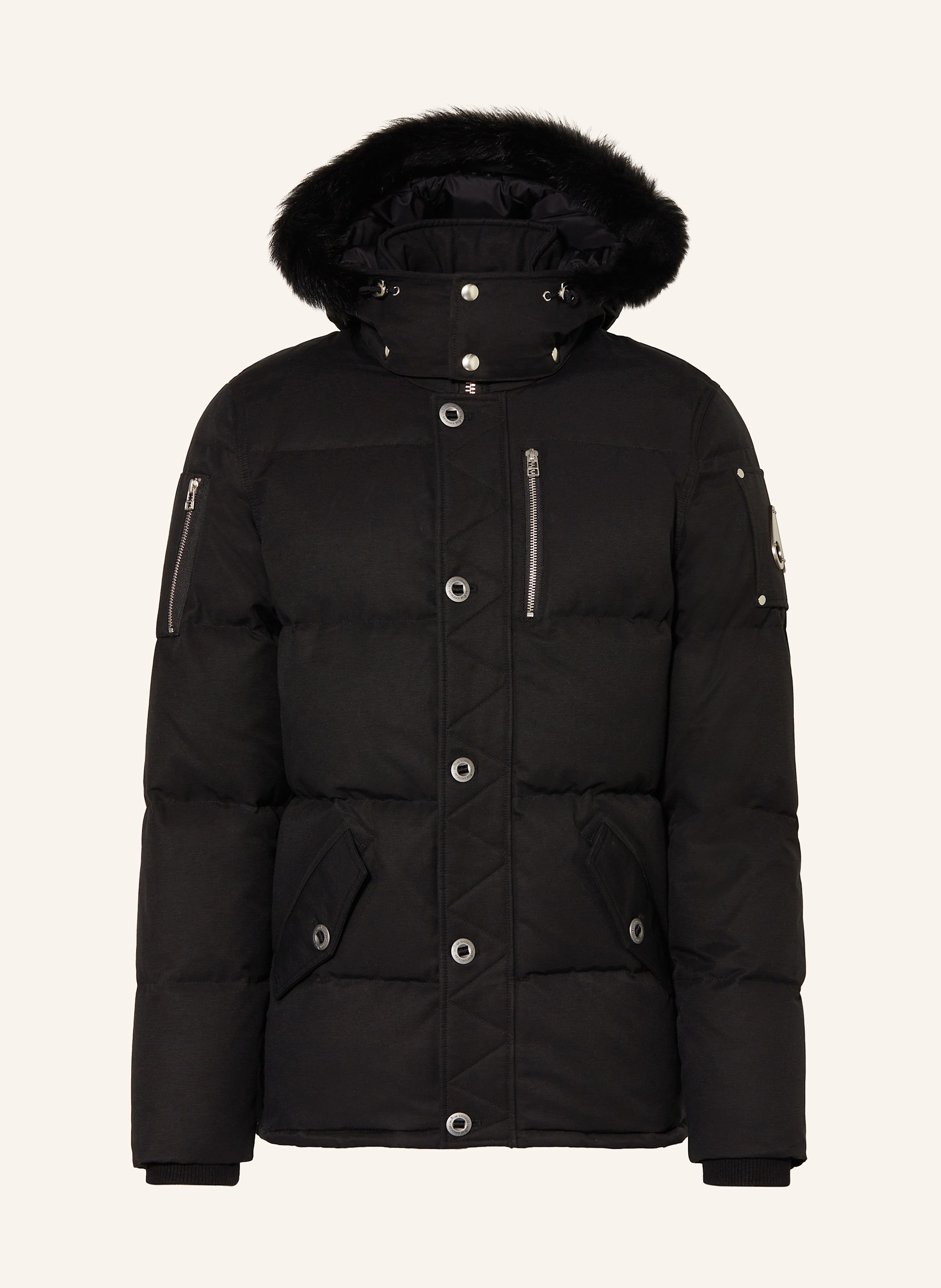 MOOSE KNUCKLES Down jacket 3Q with detachable hood and faux fur in black