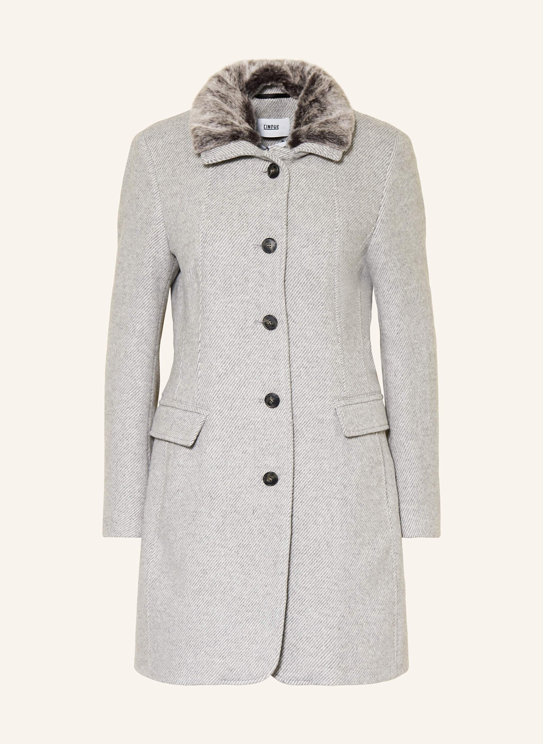 CINQUE CIASTRALA wool coat with detachable faux fur in light gray