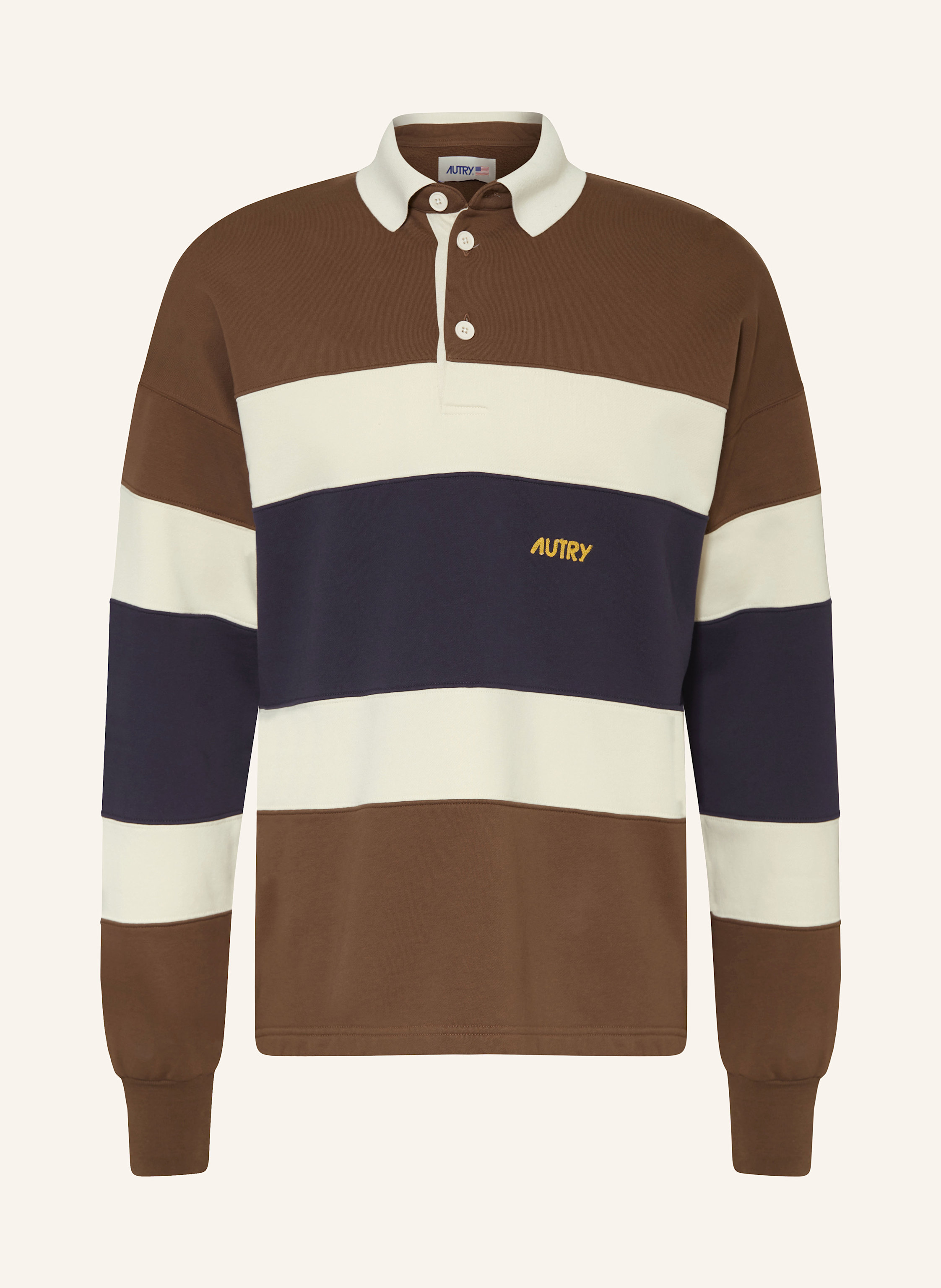 AUTRY Jersey-Poloshirt Comfort Fit in braun/ dunkelblau/ ecru