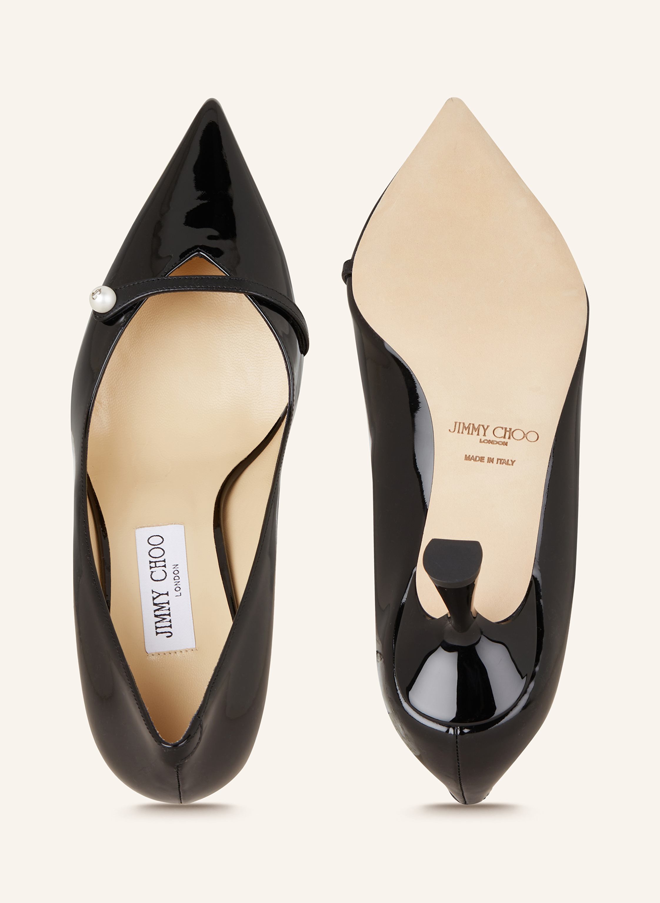 Thumbnail - Jimmy Choo Lack-Pumps Rosalia 65 Mit Schmuckperle schwarz