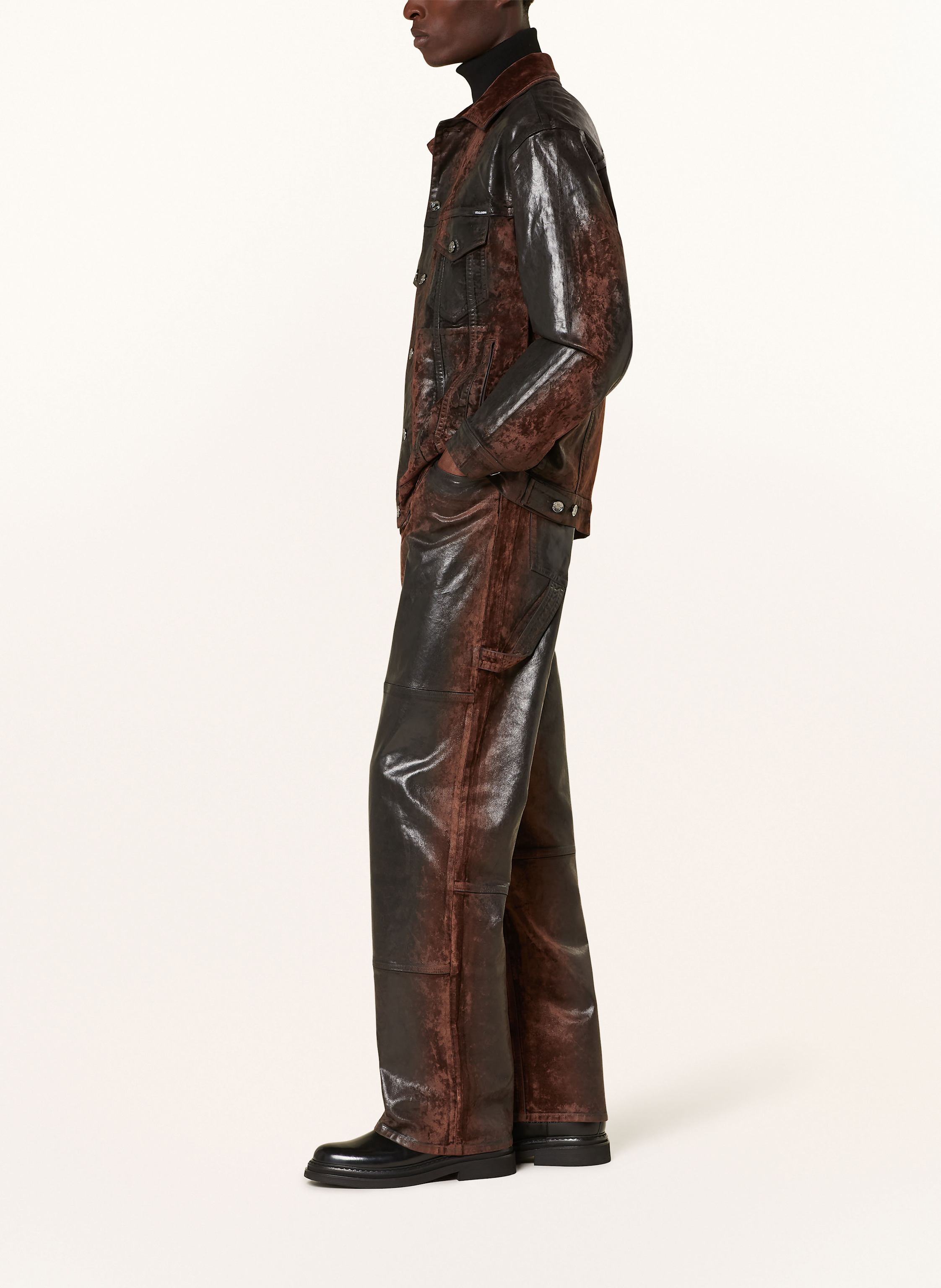 Thumbnail - Dolce & Gabbana Cargojeans Over Regular Fit In Lederoptik schwarz