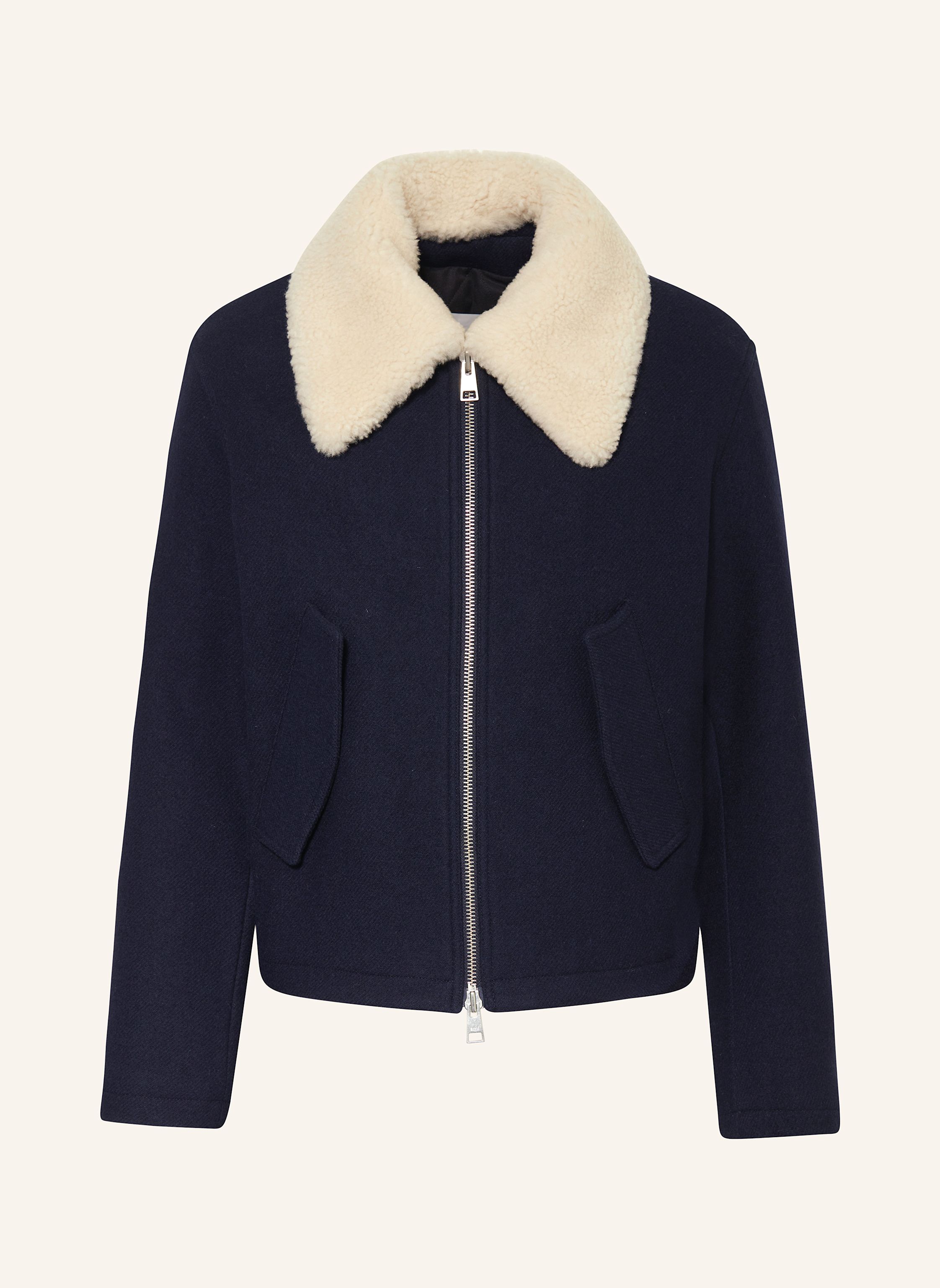 AMI PARIS Jacke mit abnehmbaren Kunstfell in dunkelblau