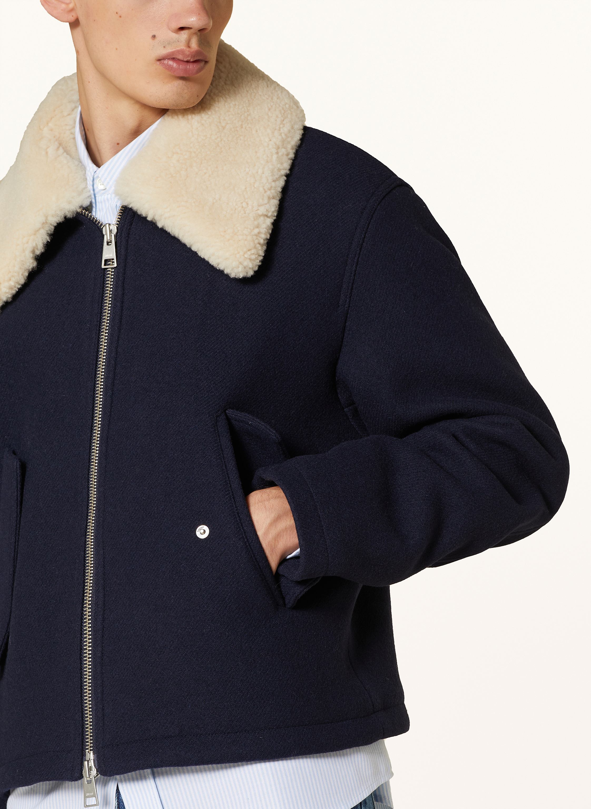 Thumbnail - Ami Paris Jacke Mit Abnehmbarem Kunstfell blau
