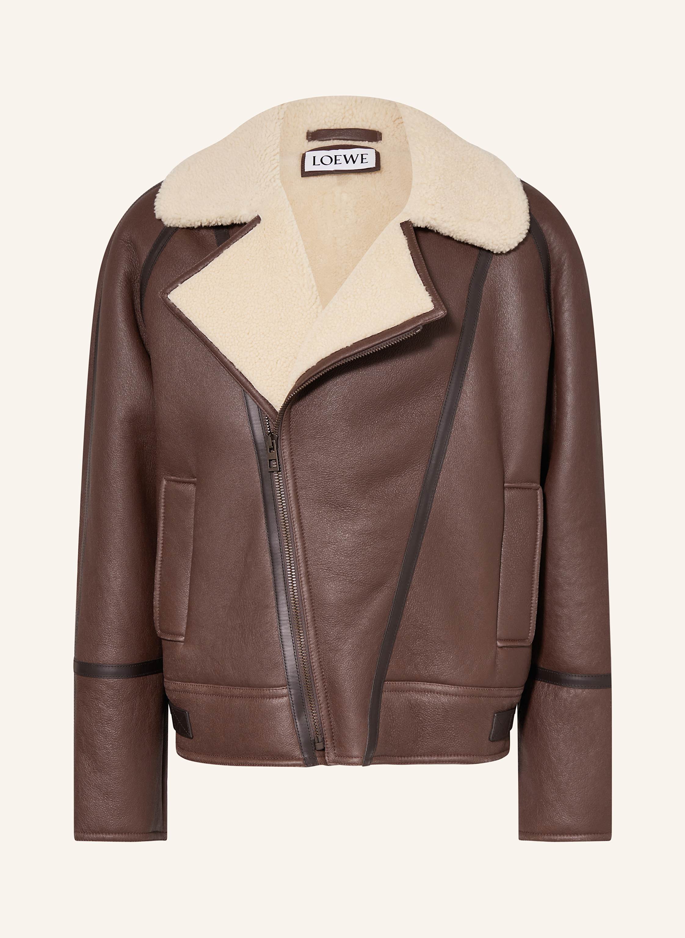 LOEWE Leather jacket in brown/ cream