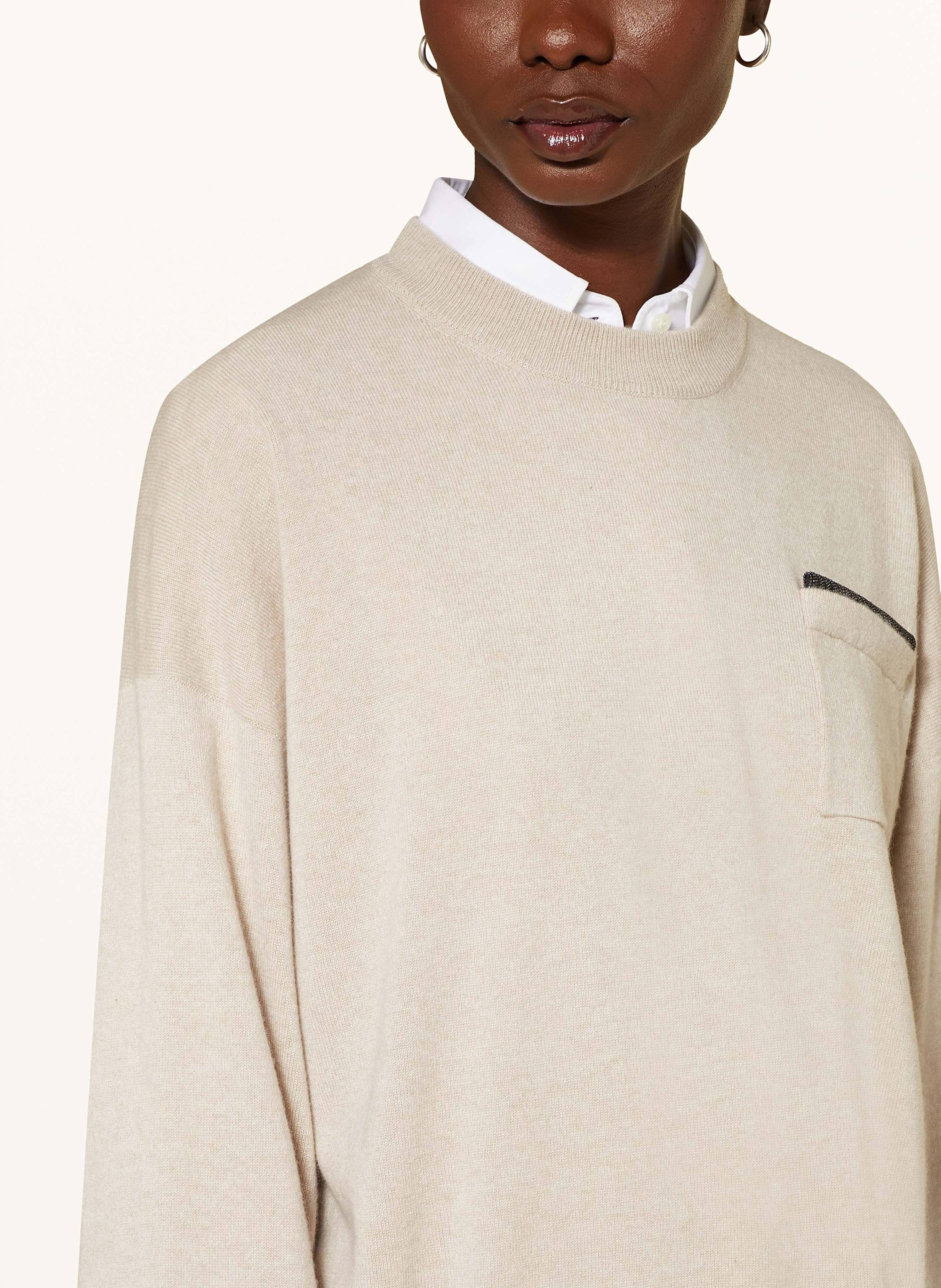 Thumbnail - Brunello Cucinelli Cashmere-Pullover Mit Schmucksteinen beige