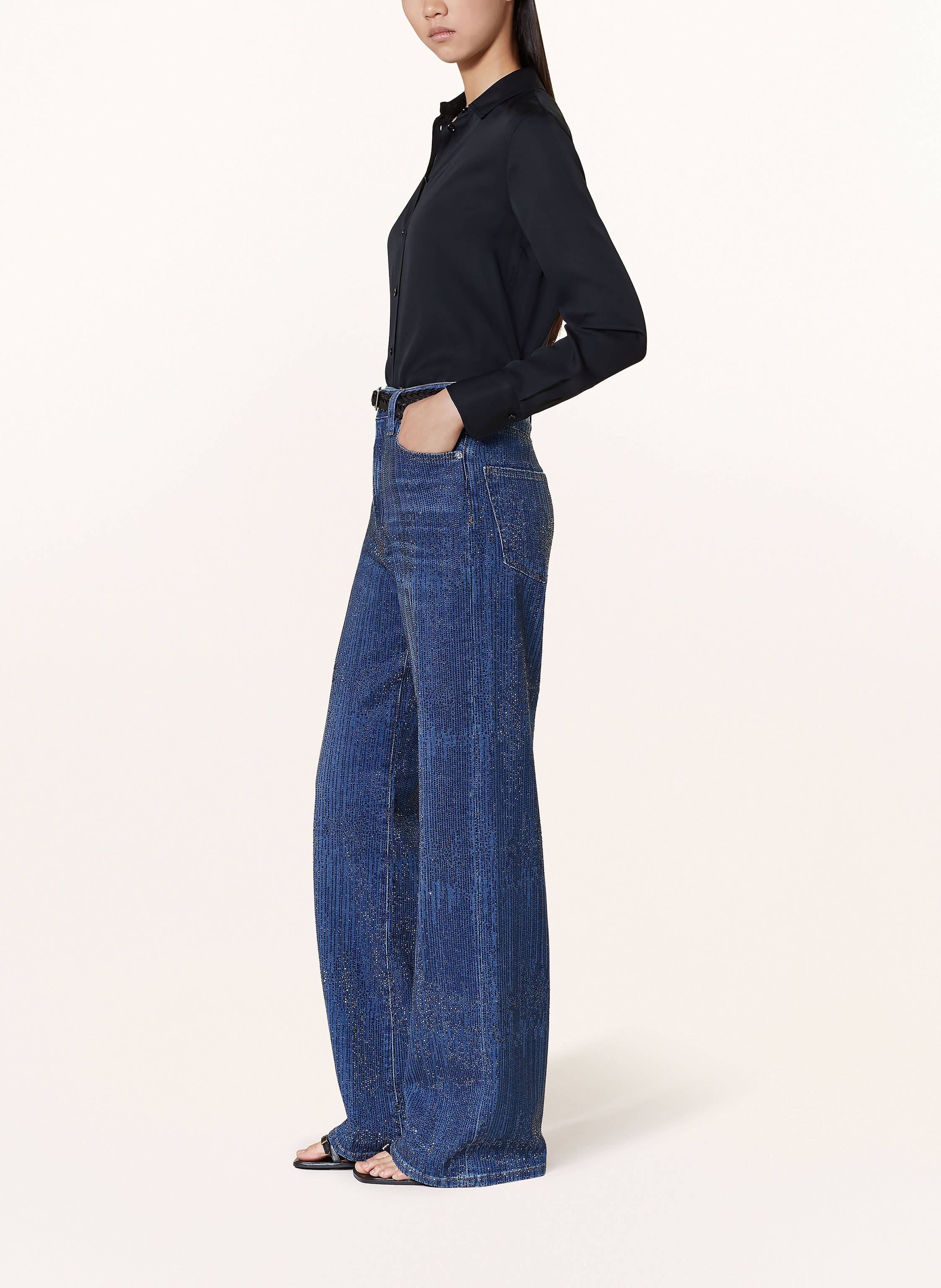 Thumbnail - Maje Straight Jeans Mit Schmucksteinen blau