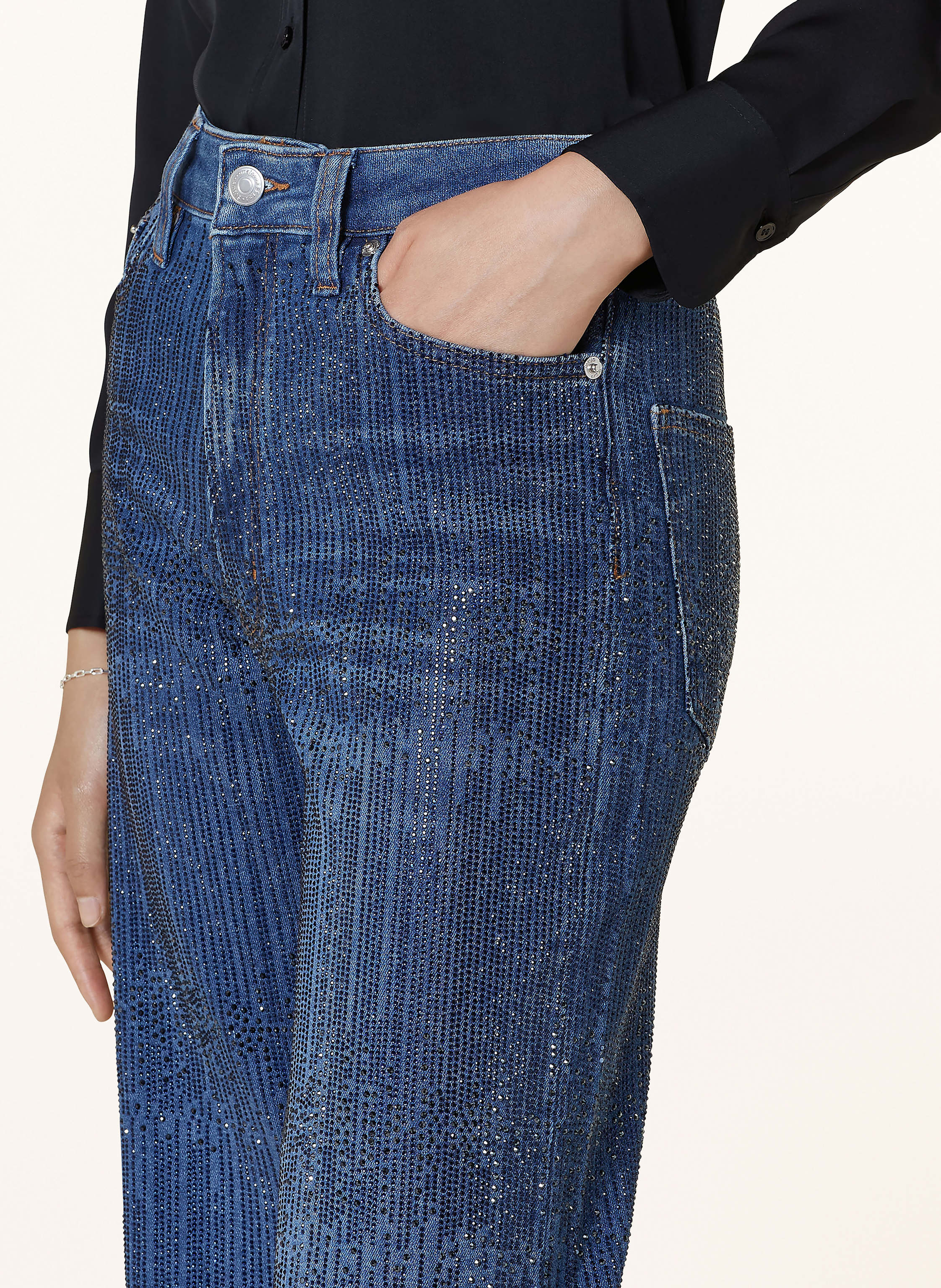 Thumbnail - Maje Straight Jeans Mit Schmucksteinen blau