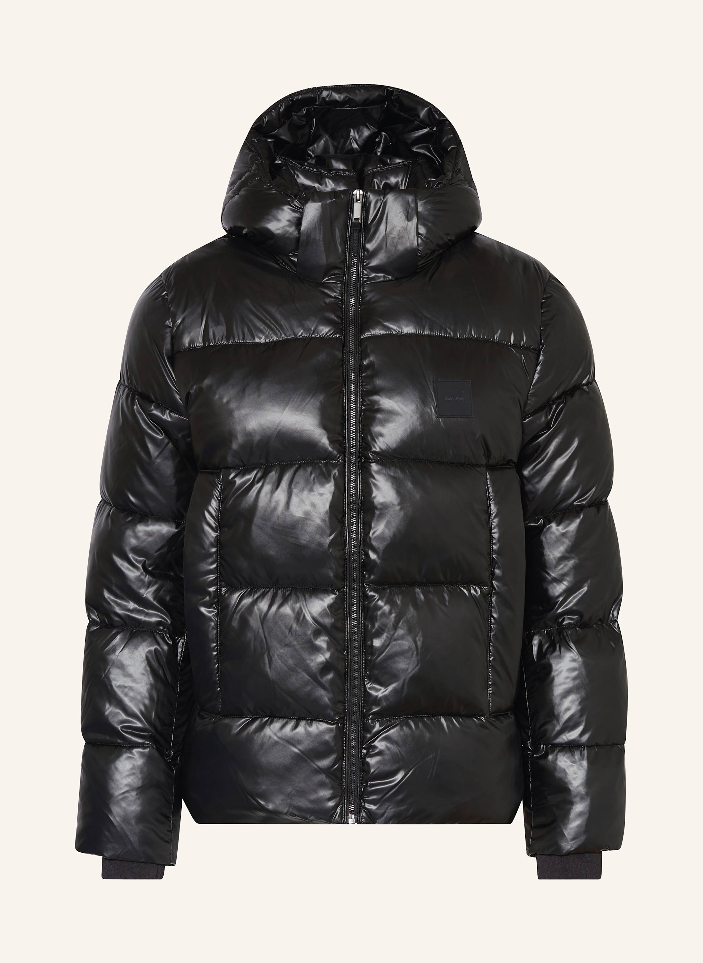 Calvin klein shiny detachable hood puffer jacket in black best sale