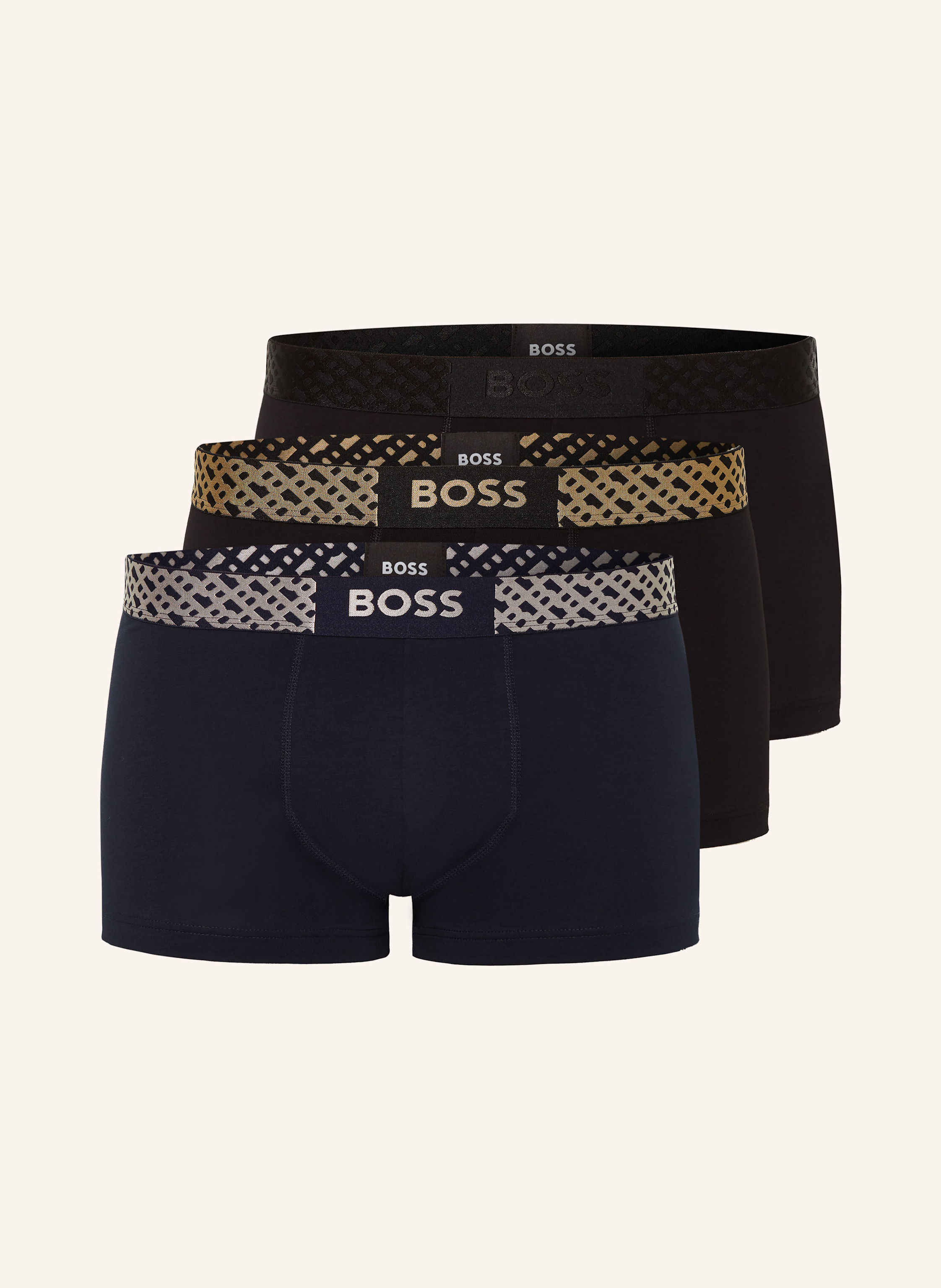 BOSS 3 pack boxer shorts in black dark blue