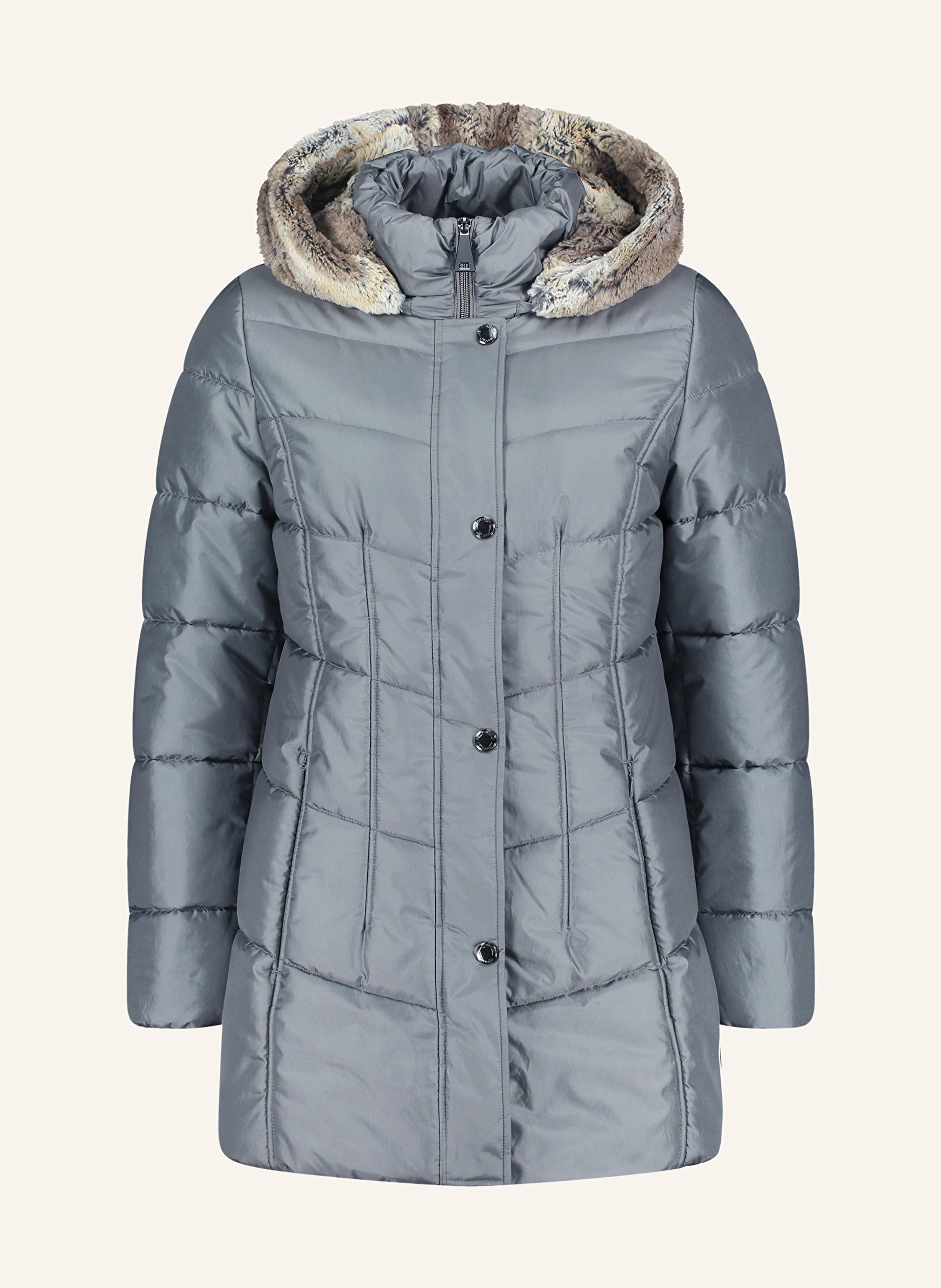Betty Barclay Quilted jacket with detachable hood and faux fur
