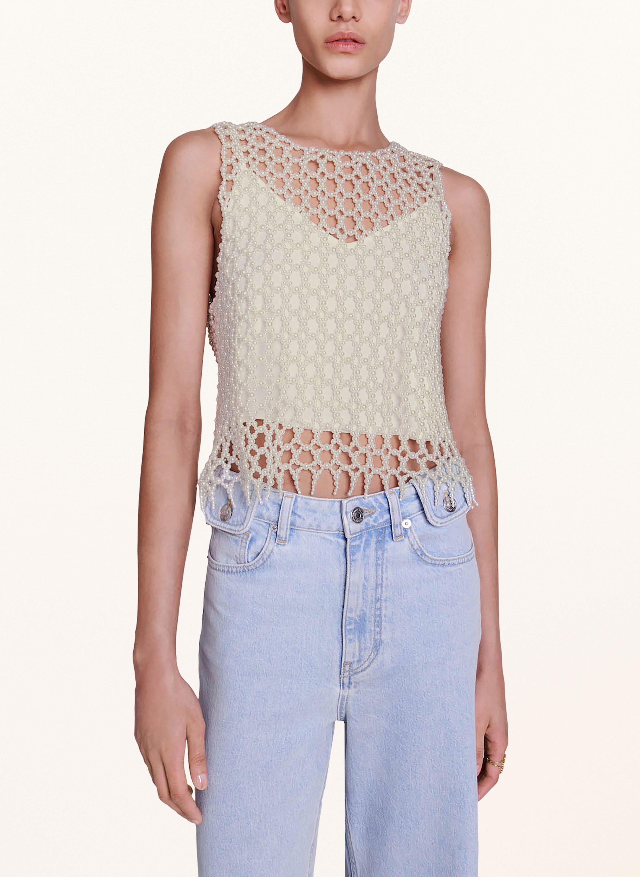 Thumbnail - Maje Cropped-Top Mit Schmuckperlen weiss