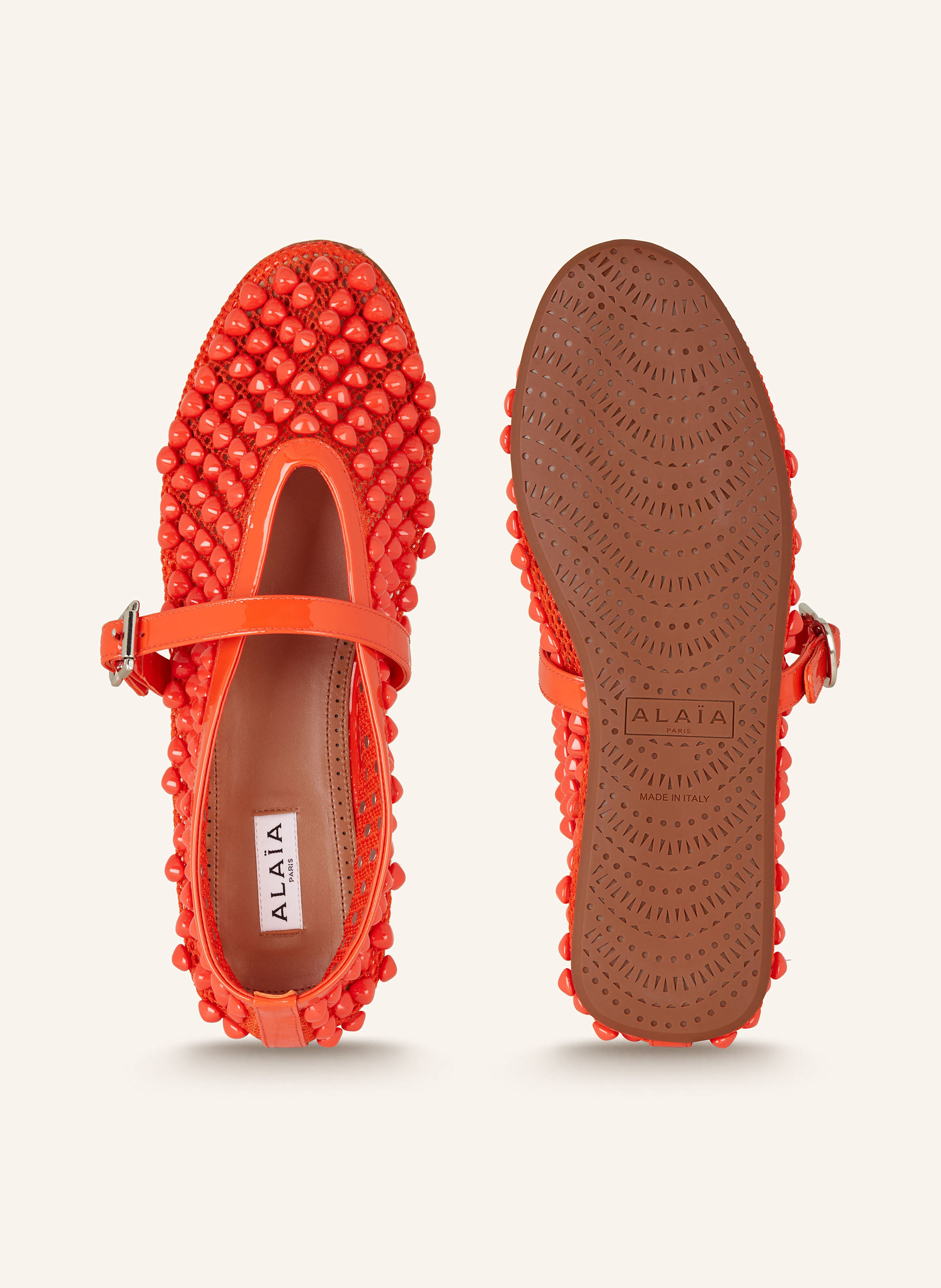 Thumbnail - Alaïa Mary-Jane-Ballerinas Mit Schmucksteinen orange