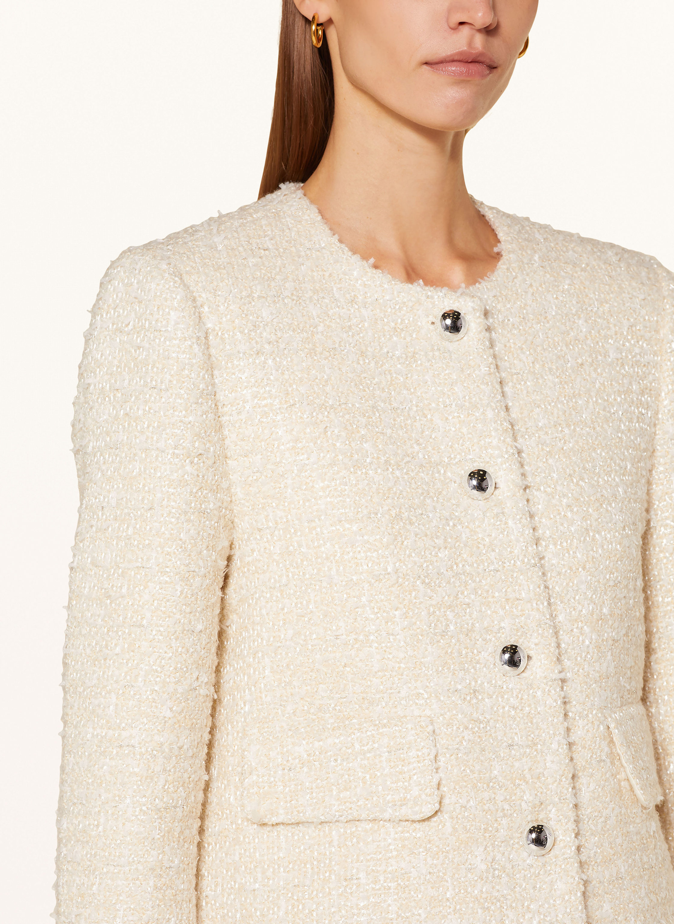 Thumbnail - Mrs & Hugs Bouclé-Jacke Mit Glitzergarn beige