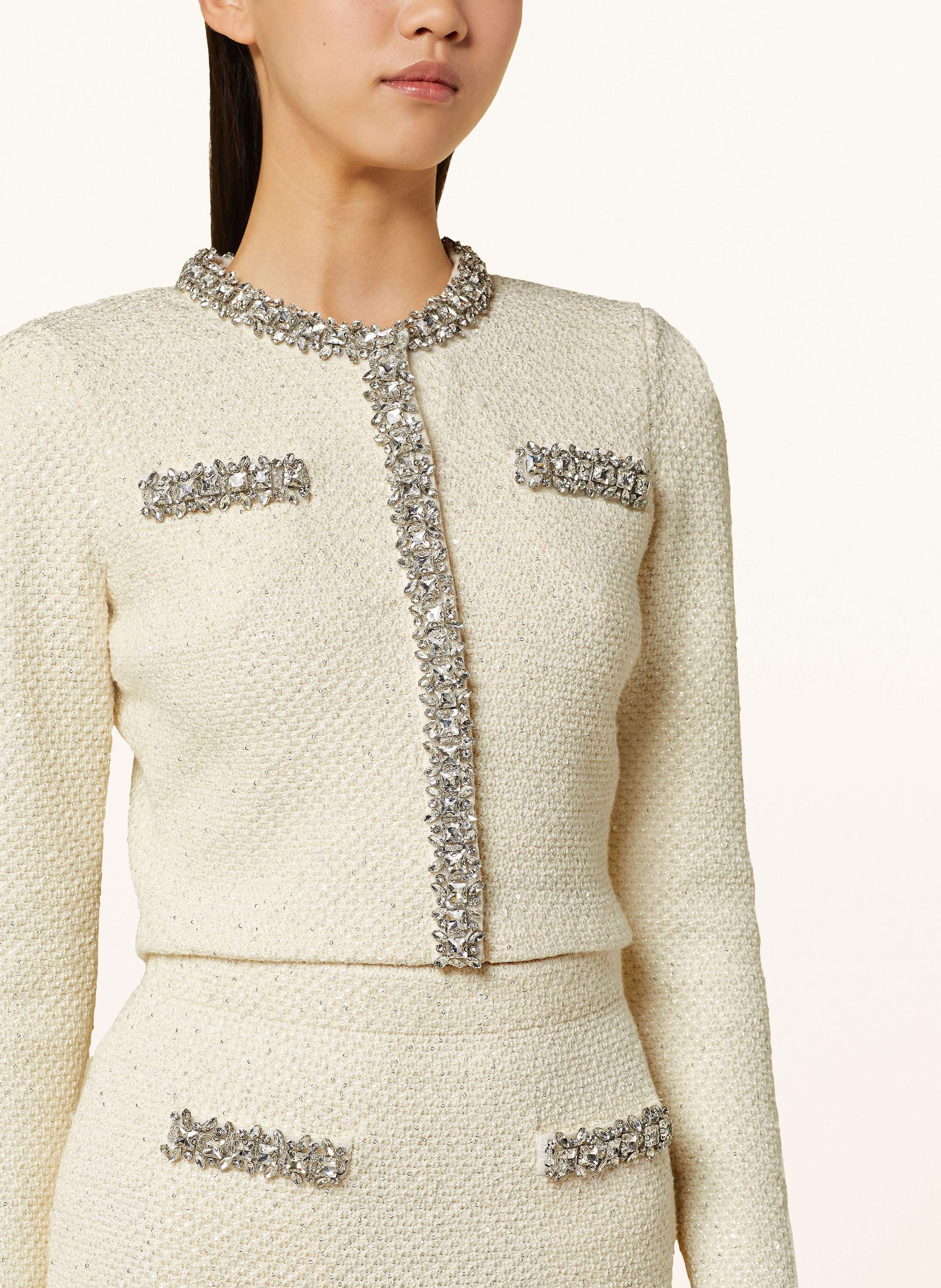 Thumbnail - Self-Portrait Cropped-Strickjacke Mit Pailletten weiss