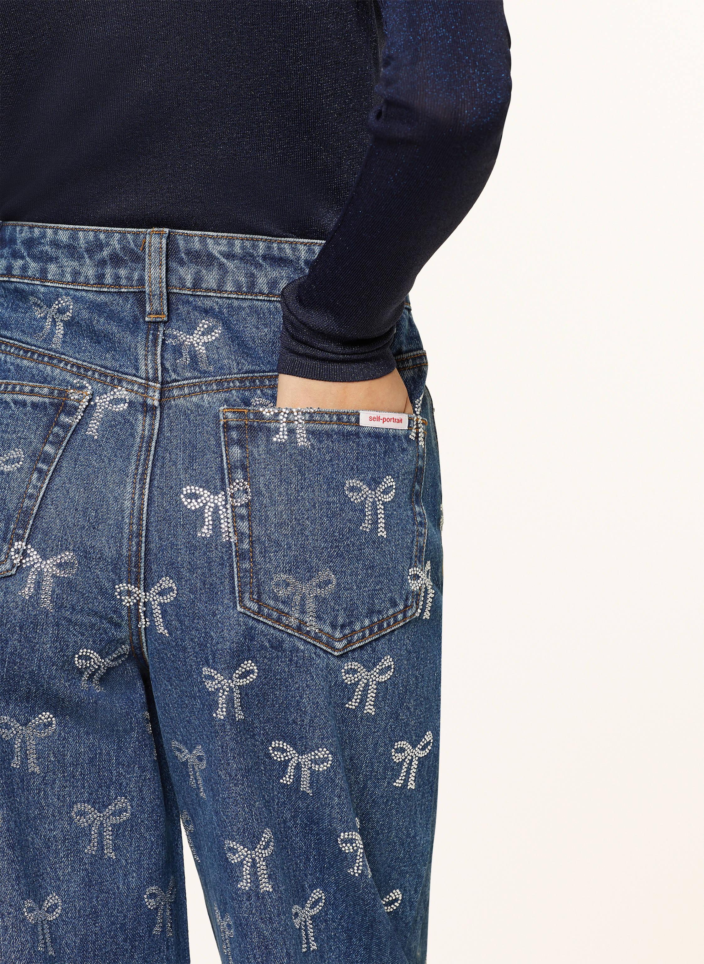 Thumbnail - Self-Portrait Straight Jeans Mit Schmucksteinen blau