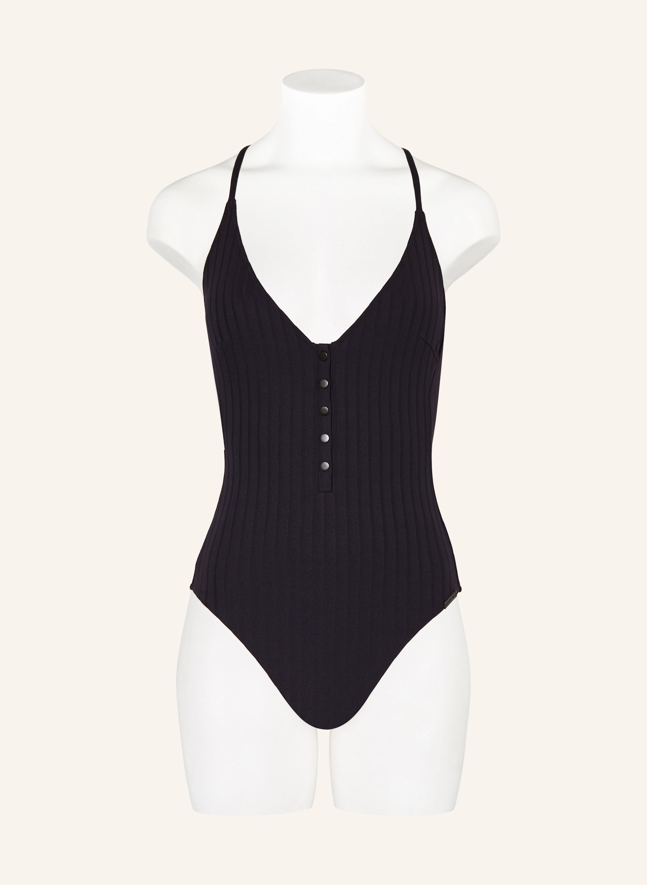 Thumbnail - Watercult Badeanzug Henley Rib schwarz