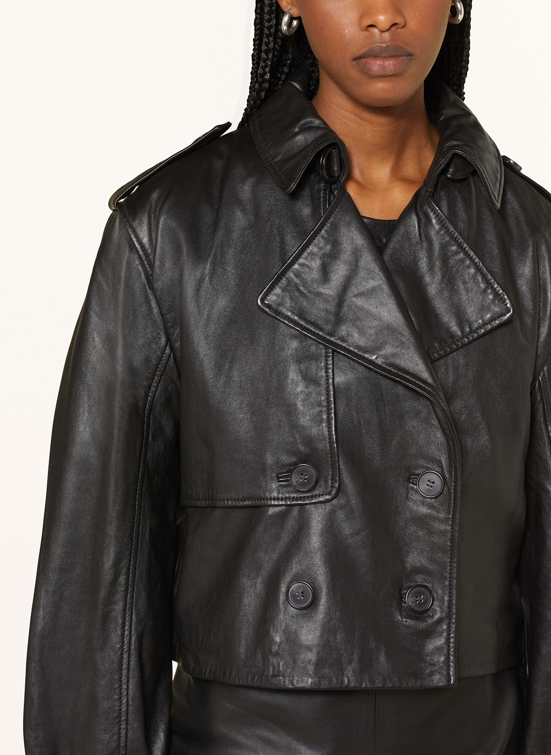 Thumbnail - Allsaints Cropped-Trenchcoat Hendry Aus Leder schwarz