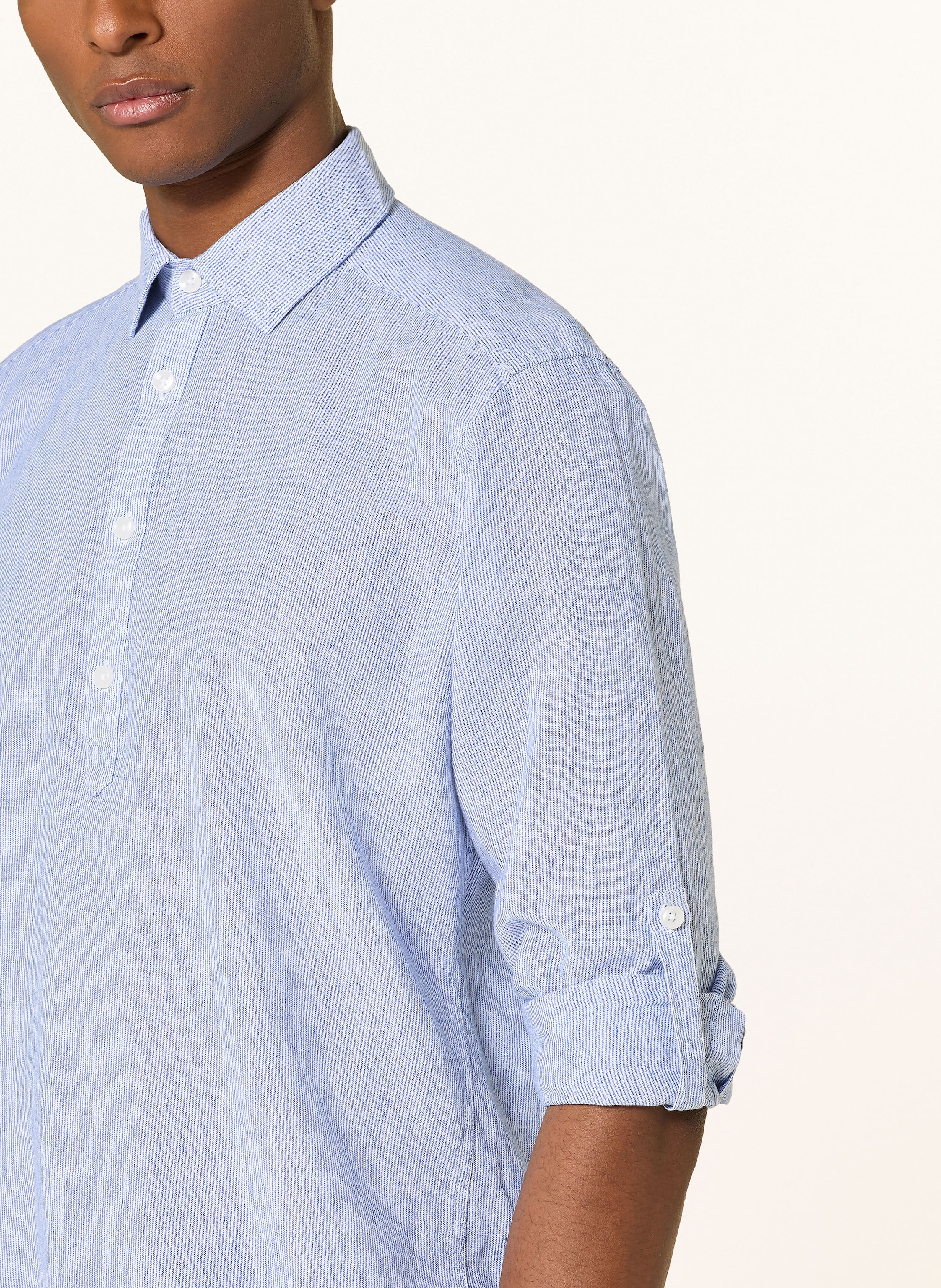 Thumbnail - Strokesman's Hemd Regular Fit Mit Leinen blau