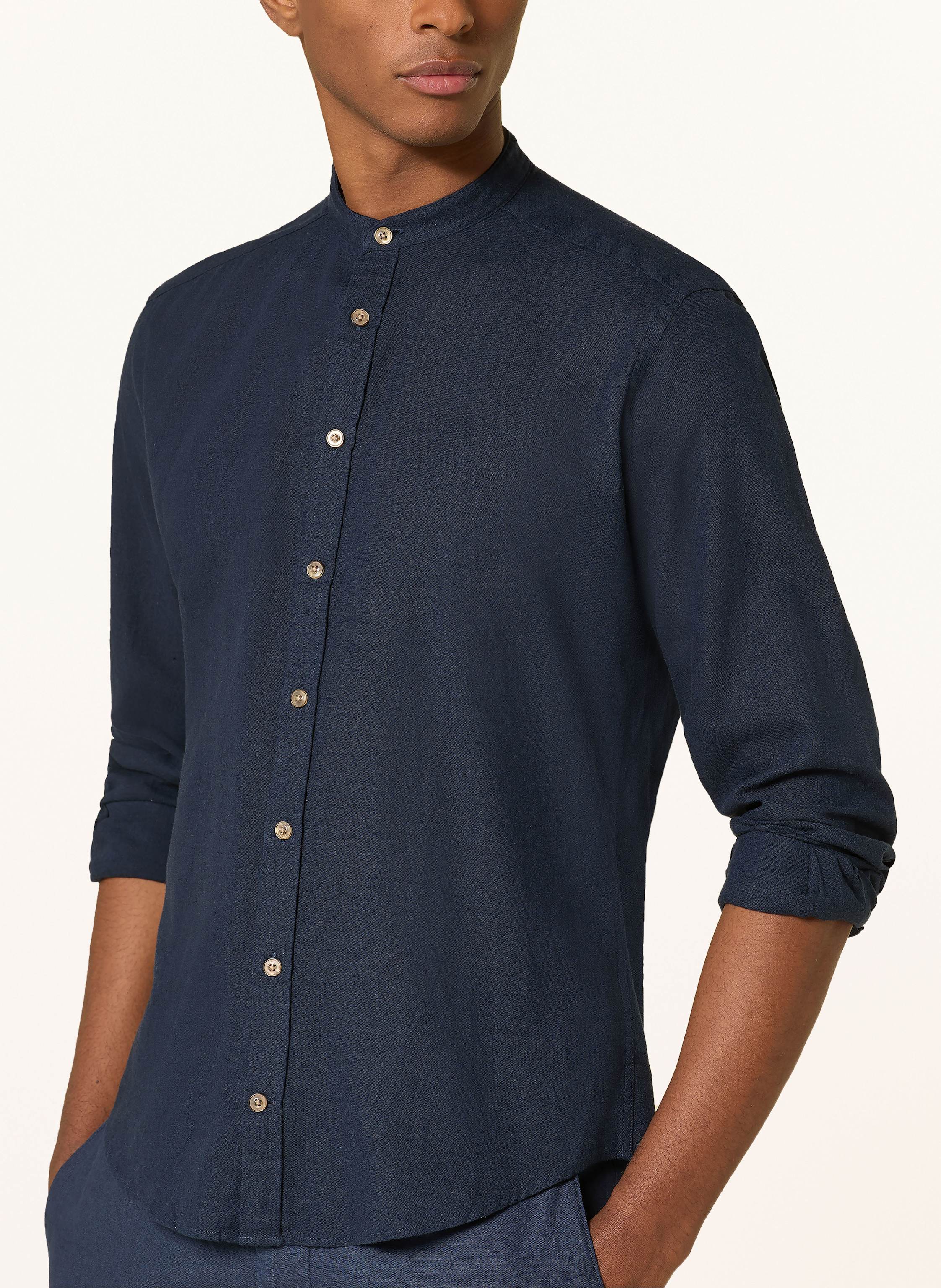 Thumbnail - Strokesman's Hemd Regular Fit Mit Leinen Und Stehkragen blau