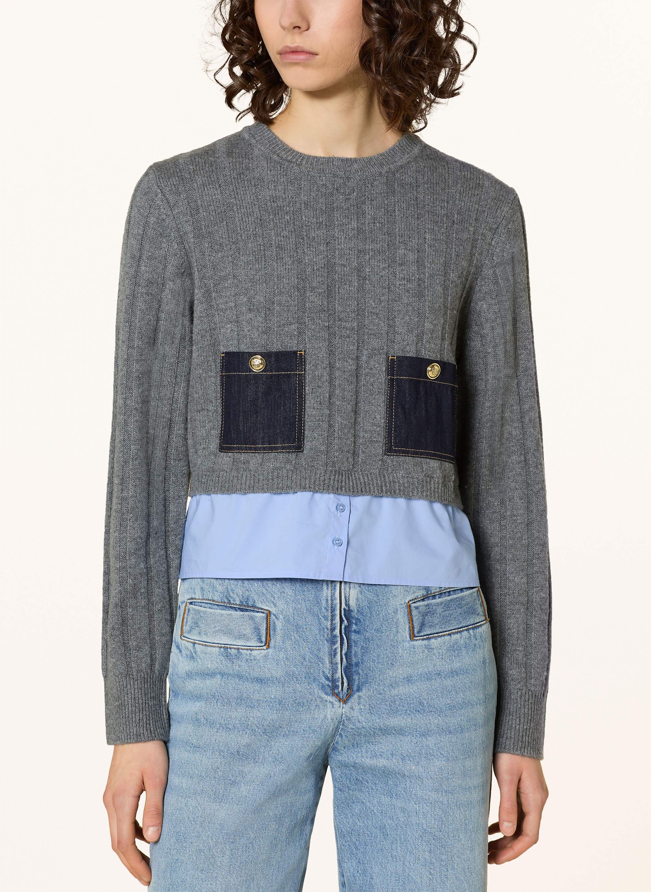 Thumbnail - Sandro Pullover Im Materialmix grau