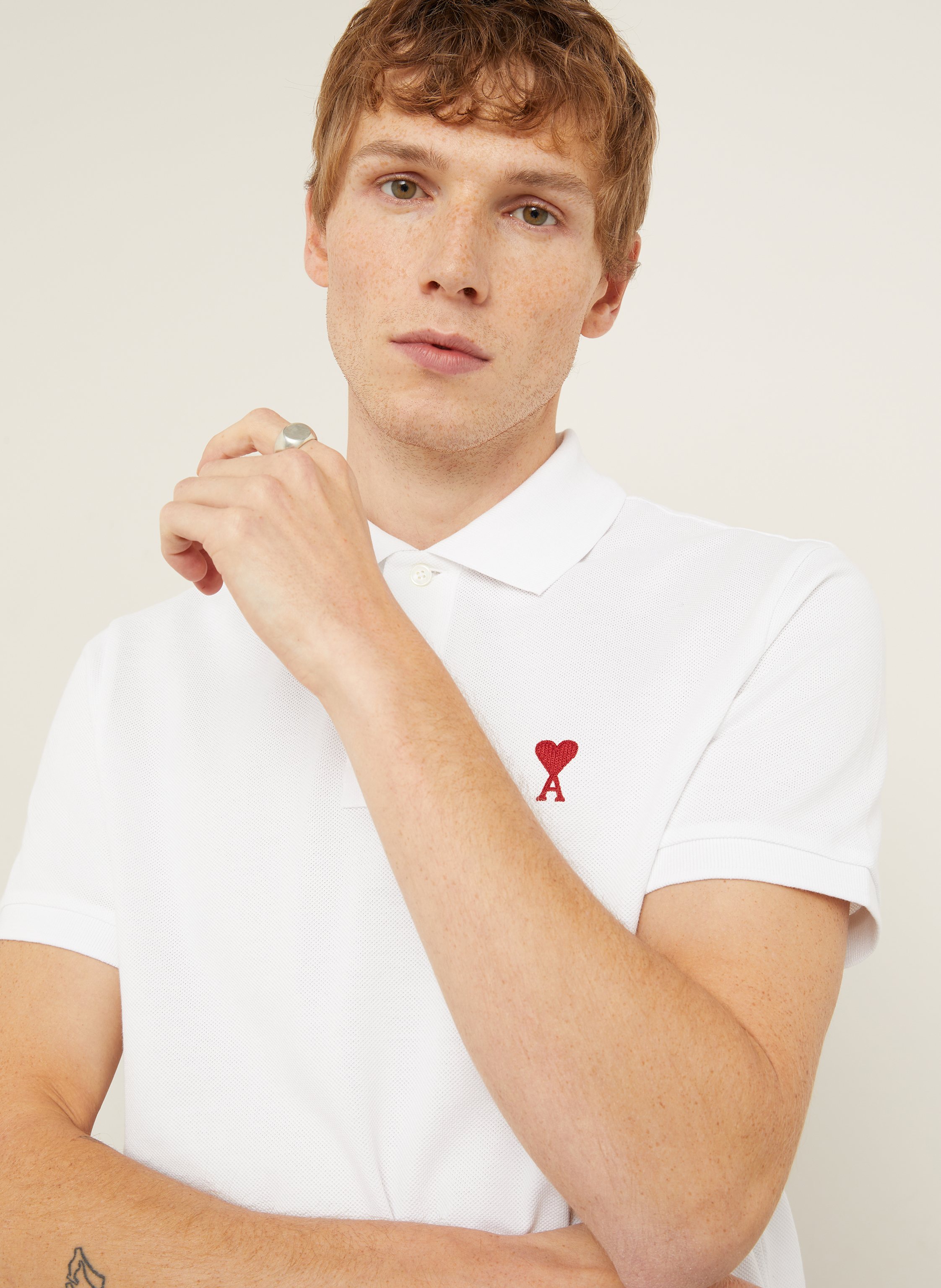 Thumbnail - Ami Paris Piqué-Poloshirt weiss