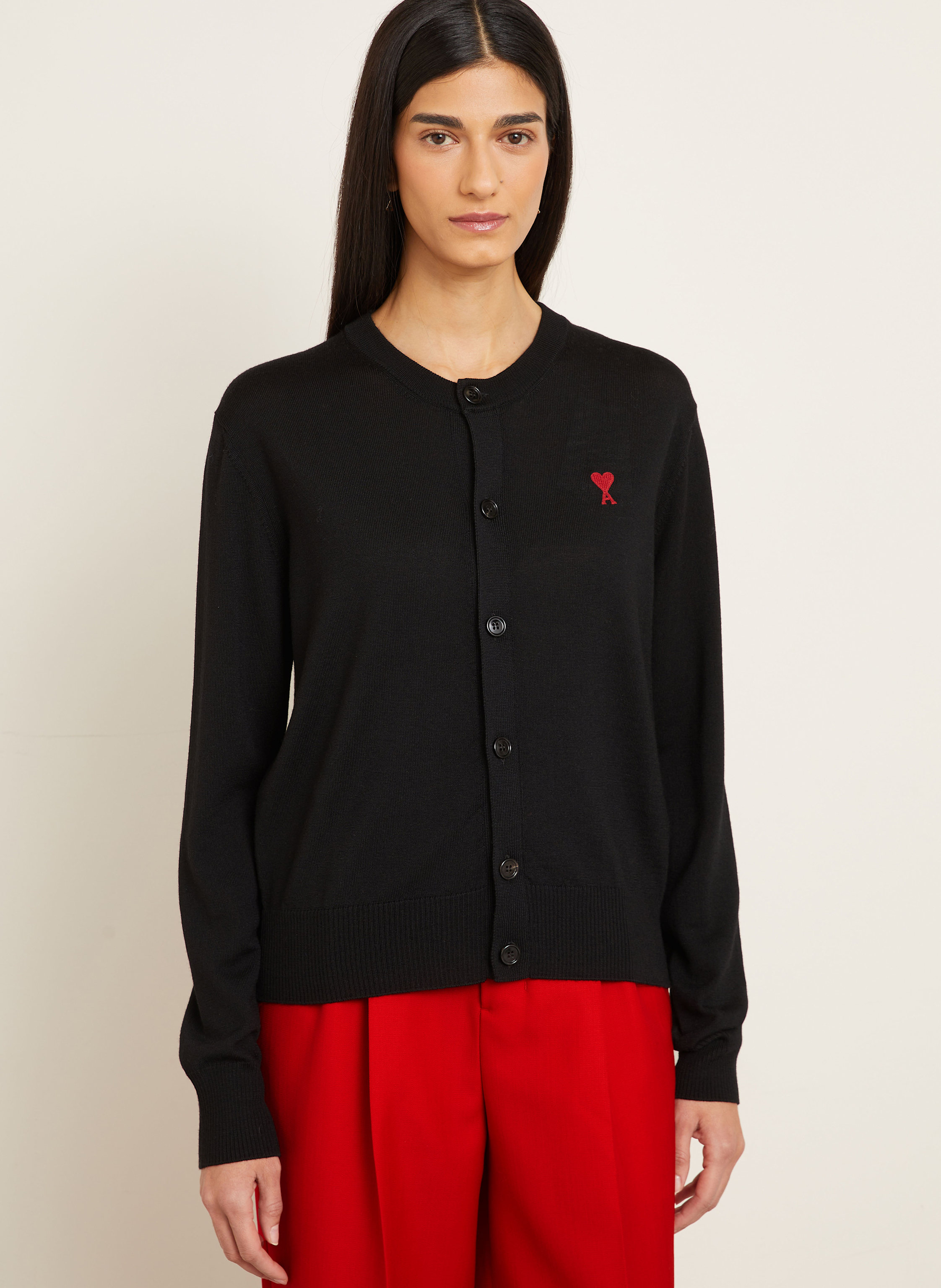 Thumbnail - Ami Paris Strickjacke Aus Merinowolle schwarz