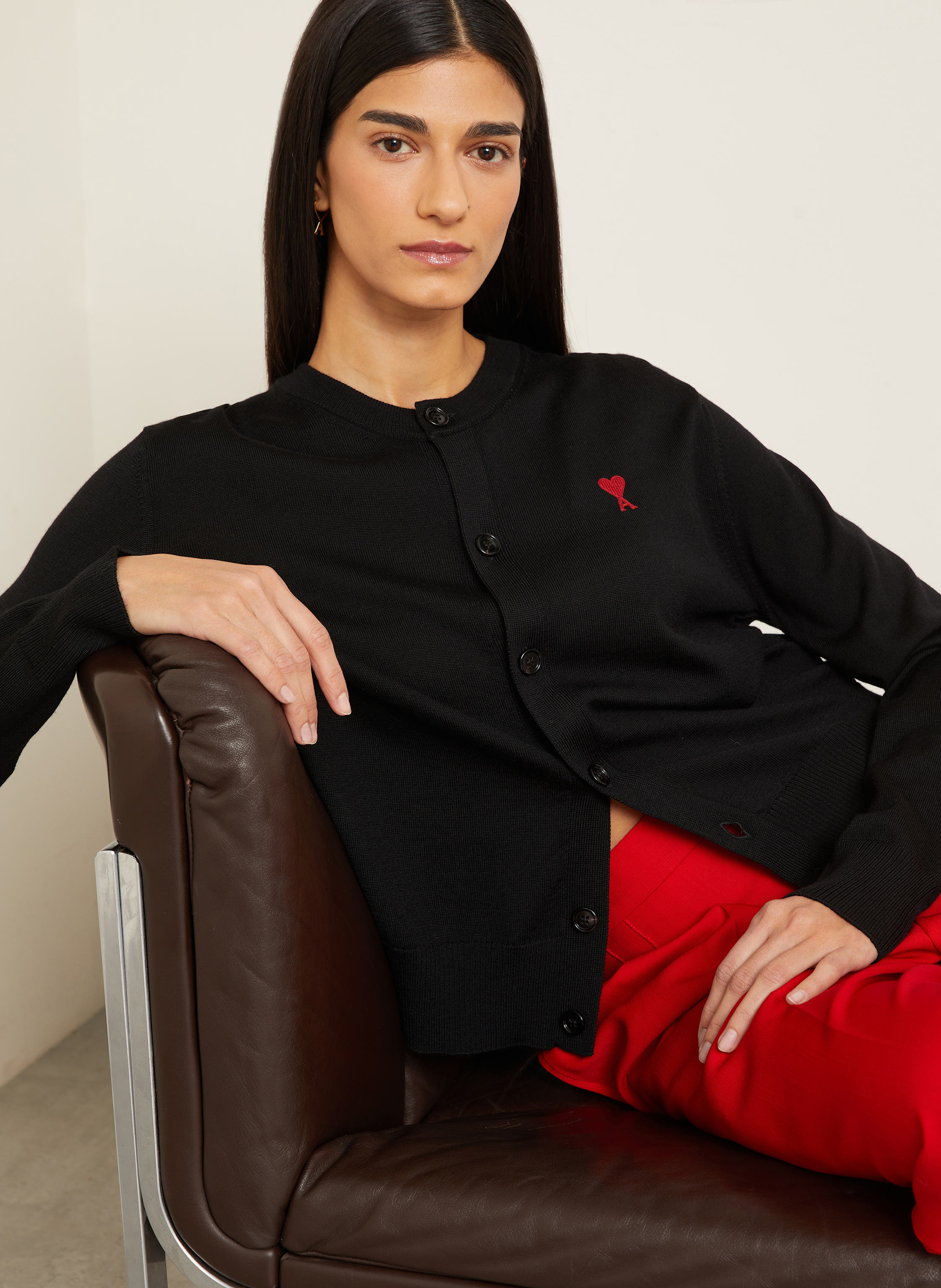 Thumbnail - Ami Paris Strickjacke Aus Merinowolle schwarz