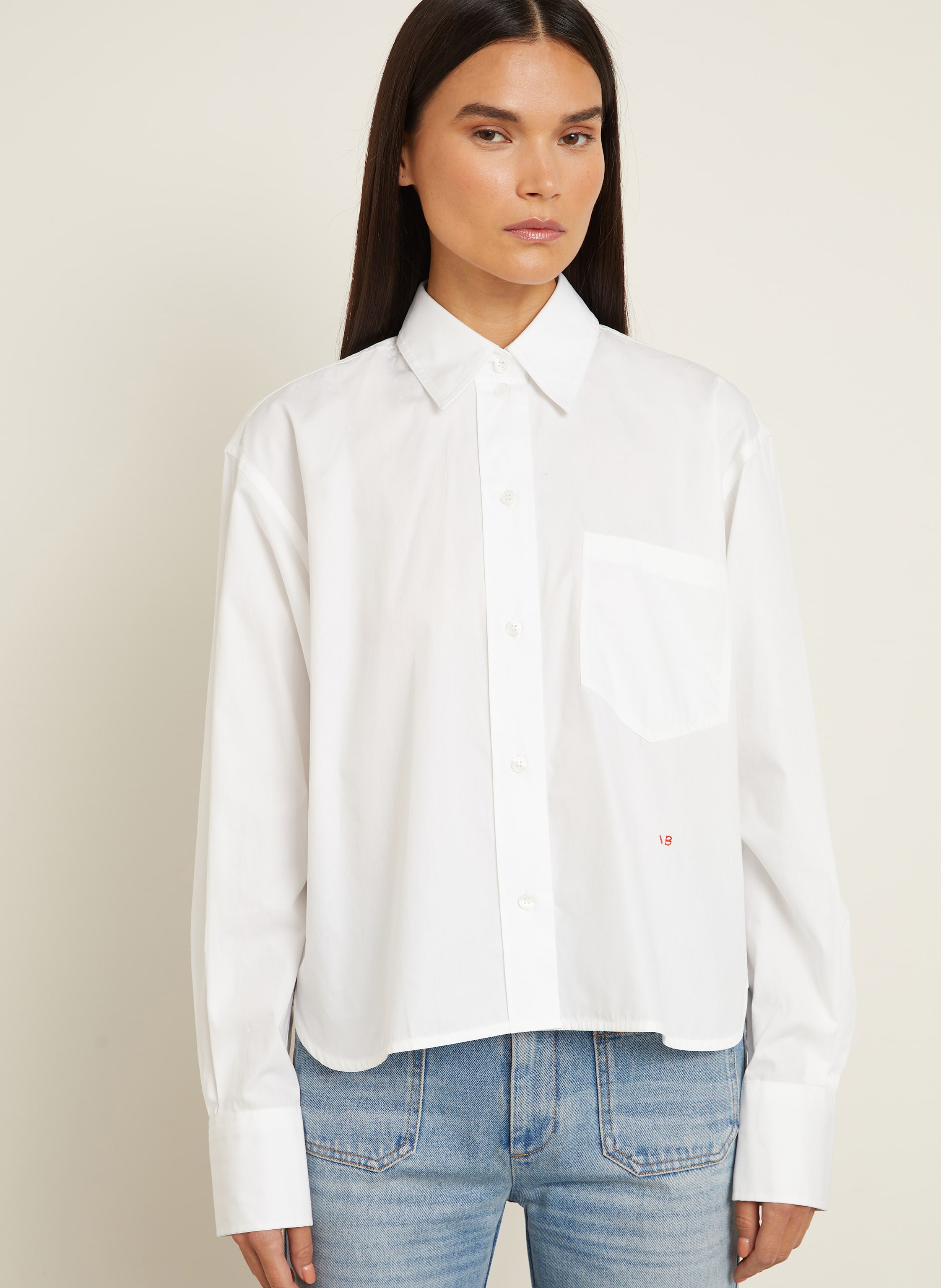 Thumbnail - Victoria Beckham Cropped-Hemdbluse weiss