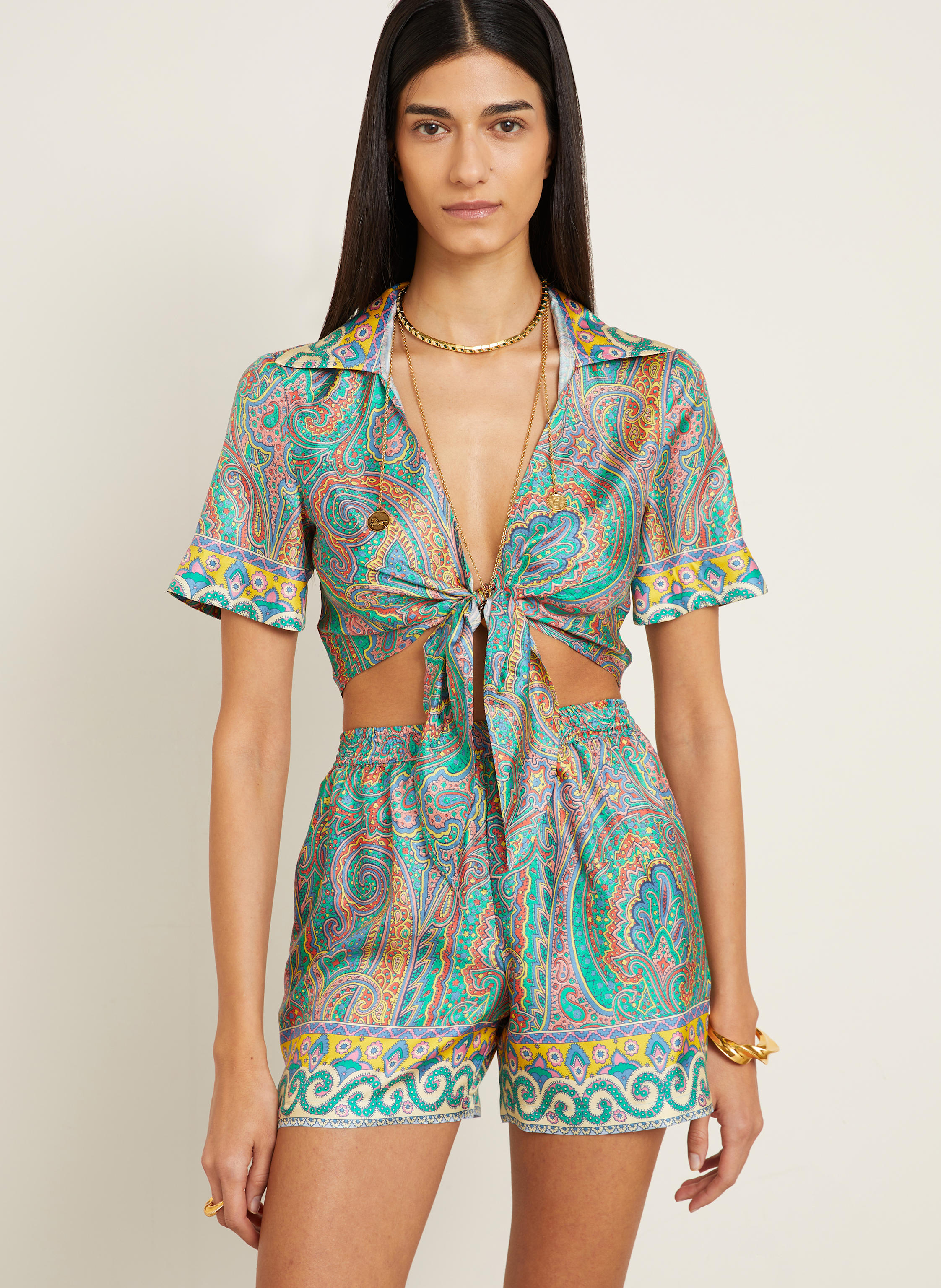 Thumbnail - Etro Cropped-Bluse Aus Seide blau