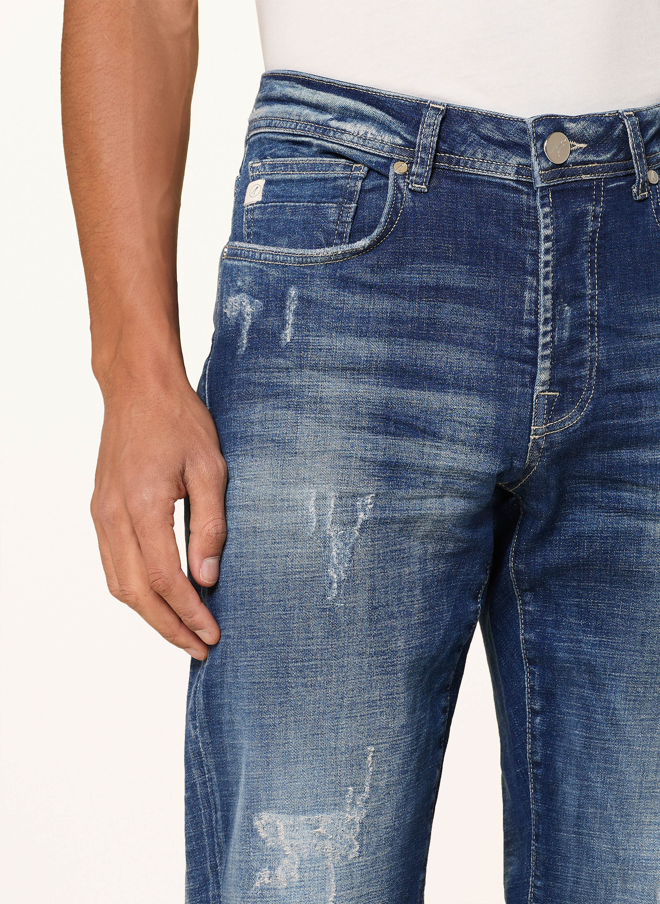 Thumbnail - Goldgarn Denim Destroyed Jeans u2 Tapered Fit blau