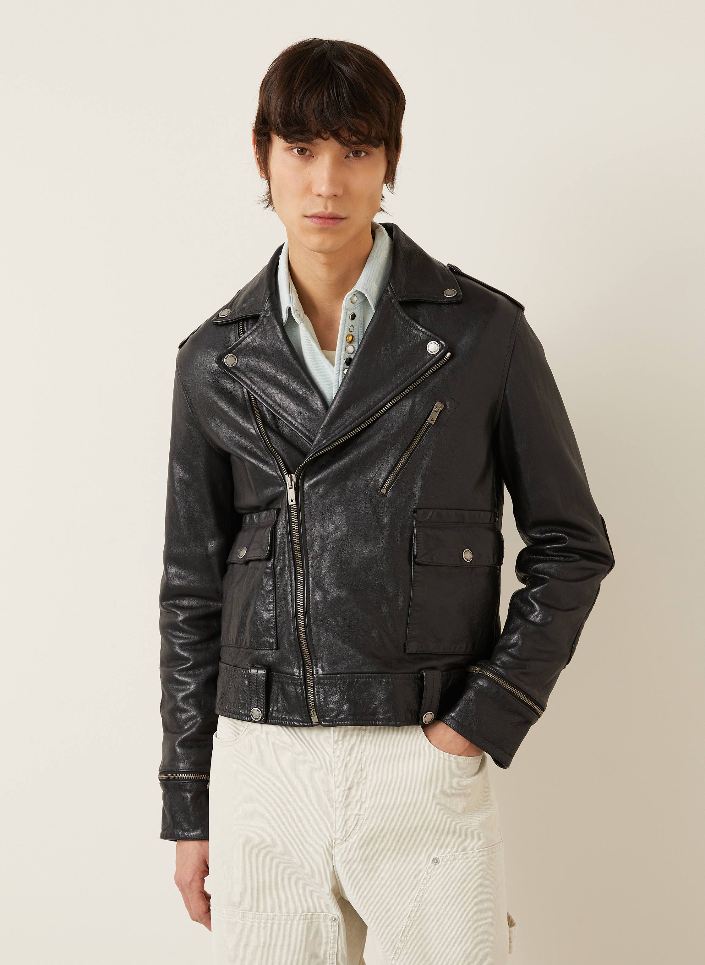 Thumbnail - Golden Goose Lederjacke Journey schwarz