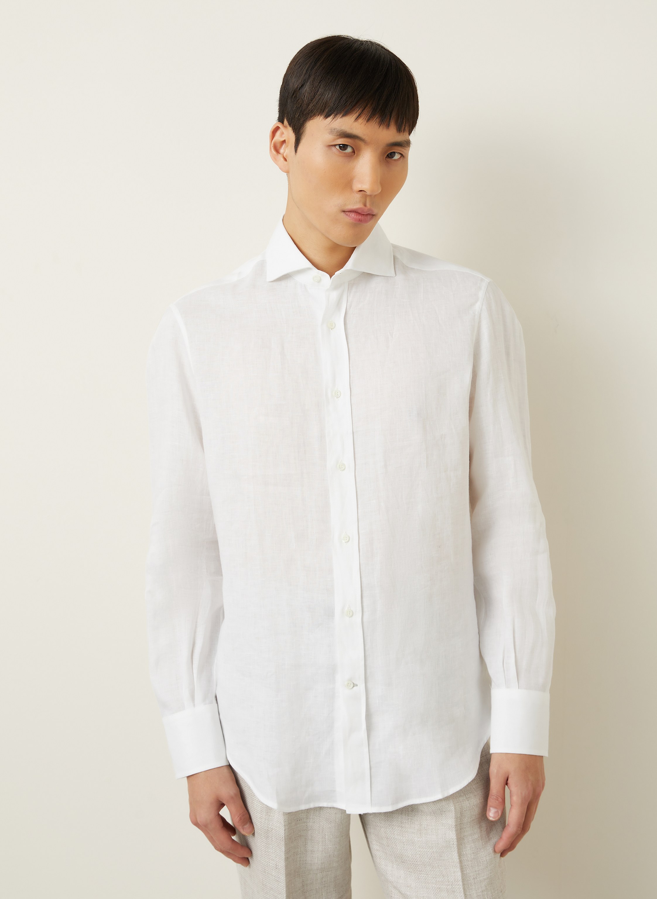 Thumbnail - Brunello Cucinelli Leinenhemd Basic Fit weiss