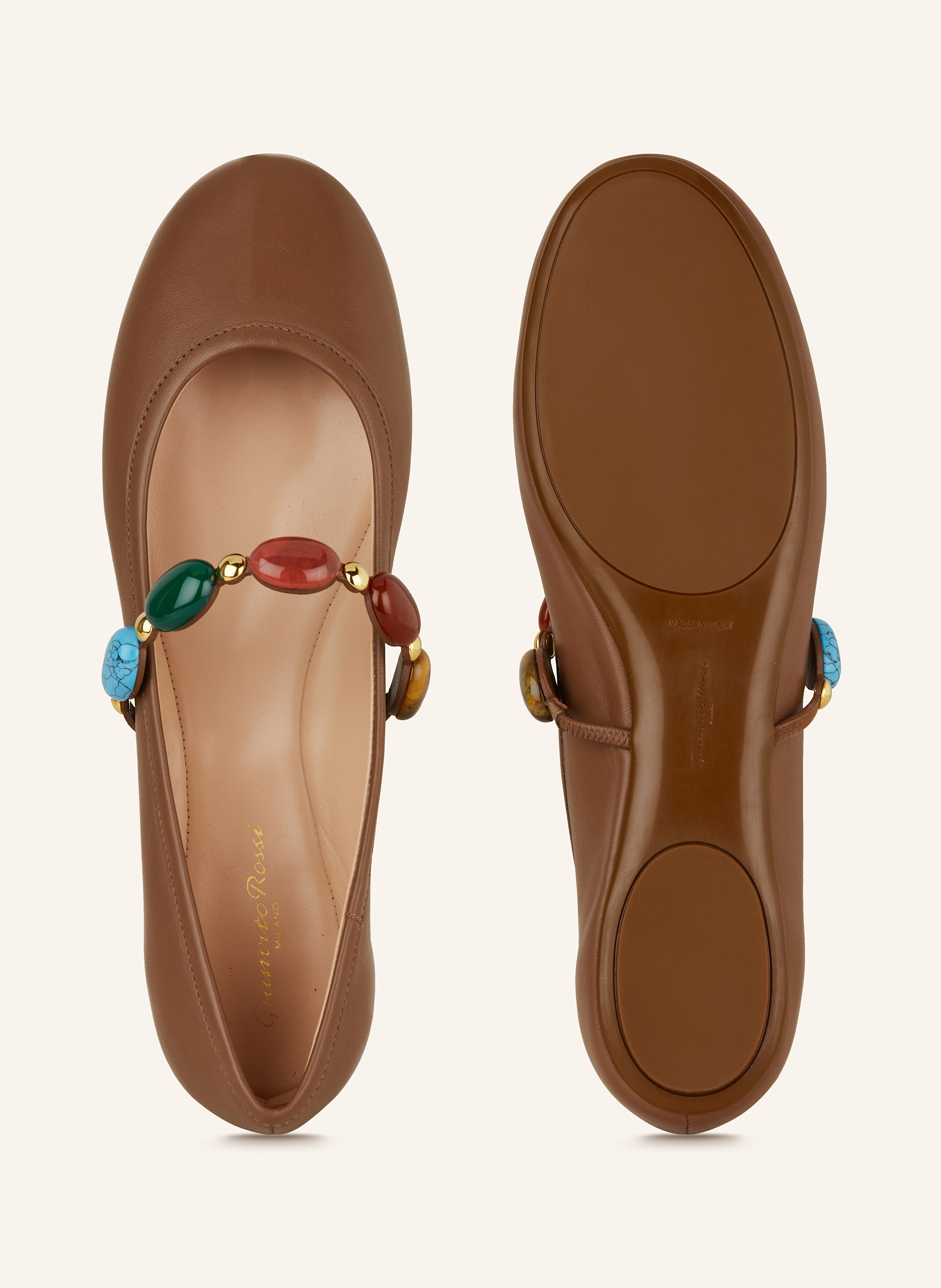 Thumbnail - Gianvito Rossi Mary-Jane-Ballerinas Shanti Mit Schmucksteinen braun