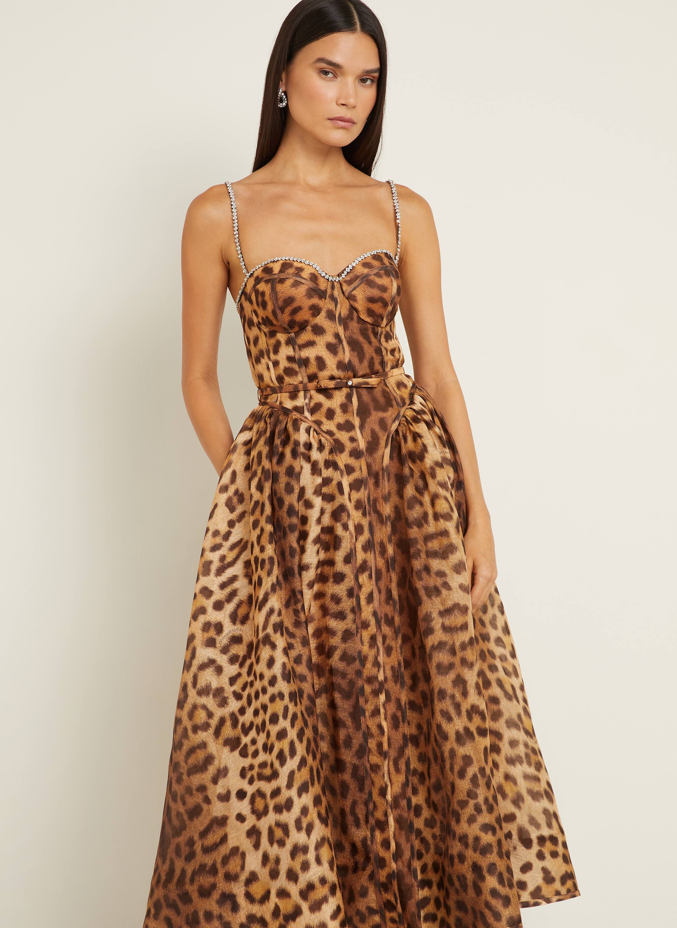 Thumbnail - Zimmermann Kleid Crush Mit Leinen Und Seide braun