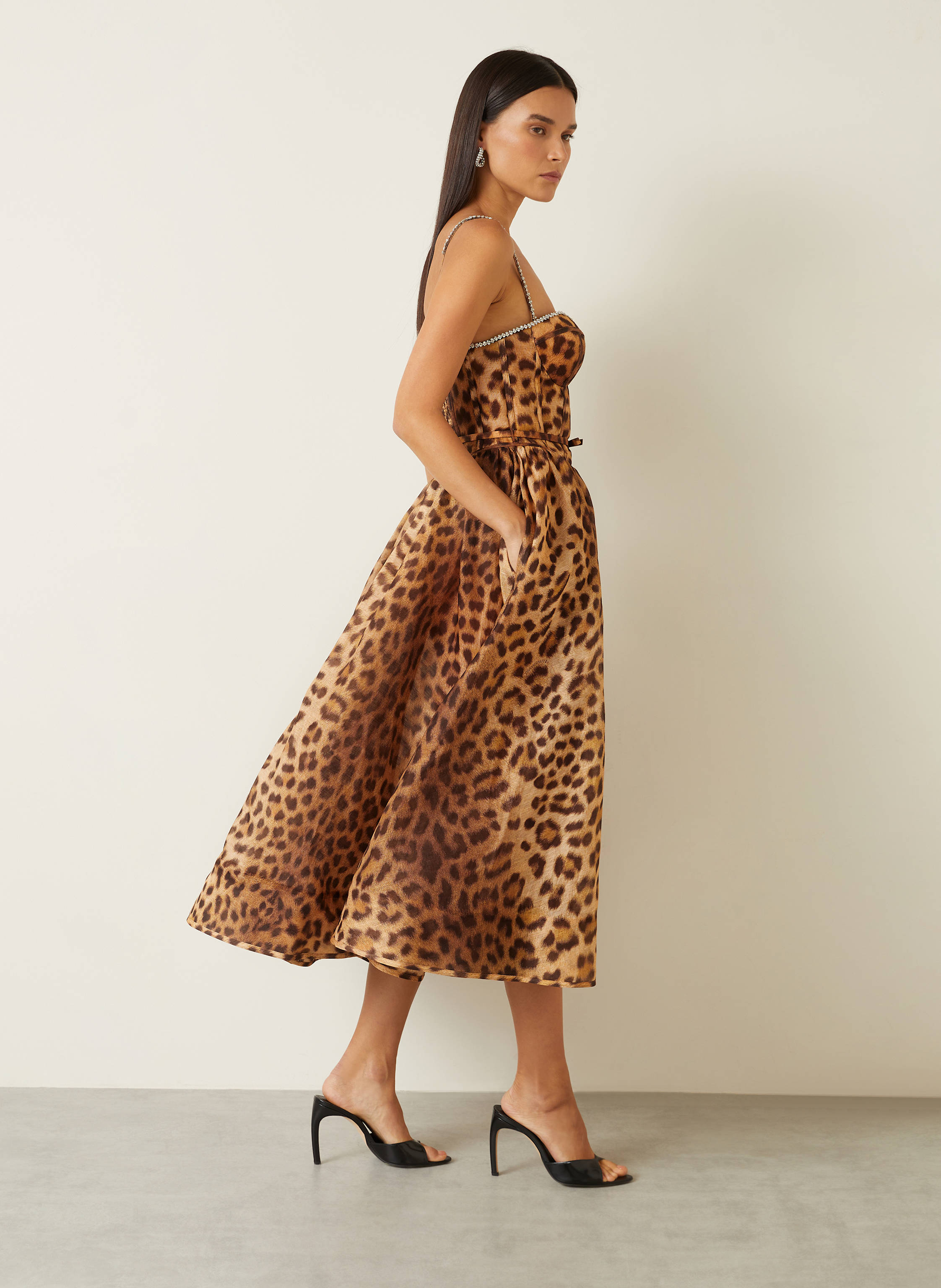 Thumbnail - Zimmermann Kleid Crush Mit Leinen Und Seide braun