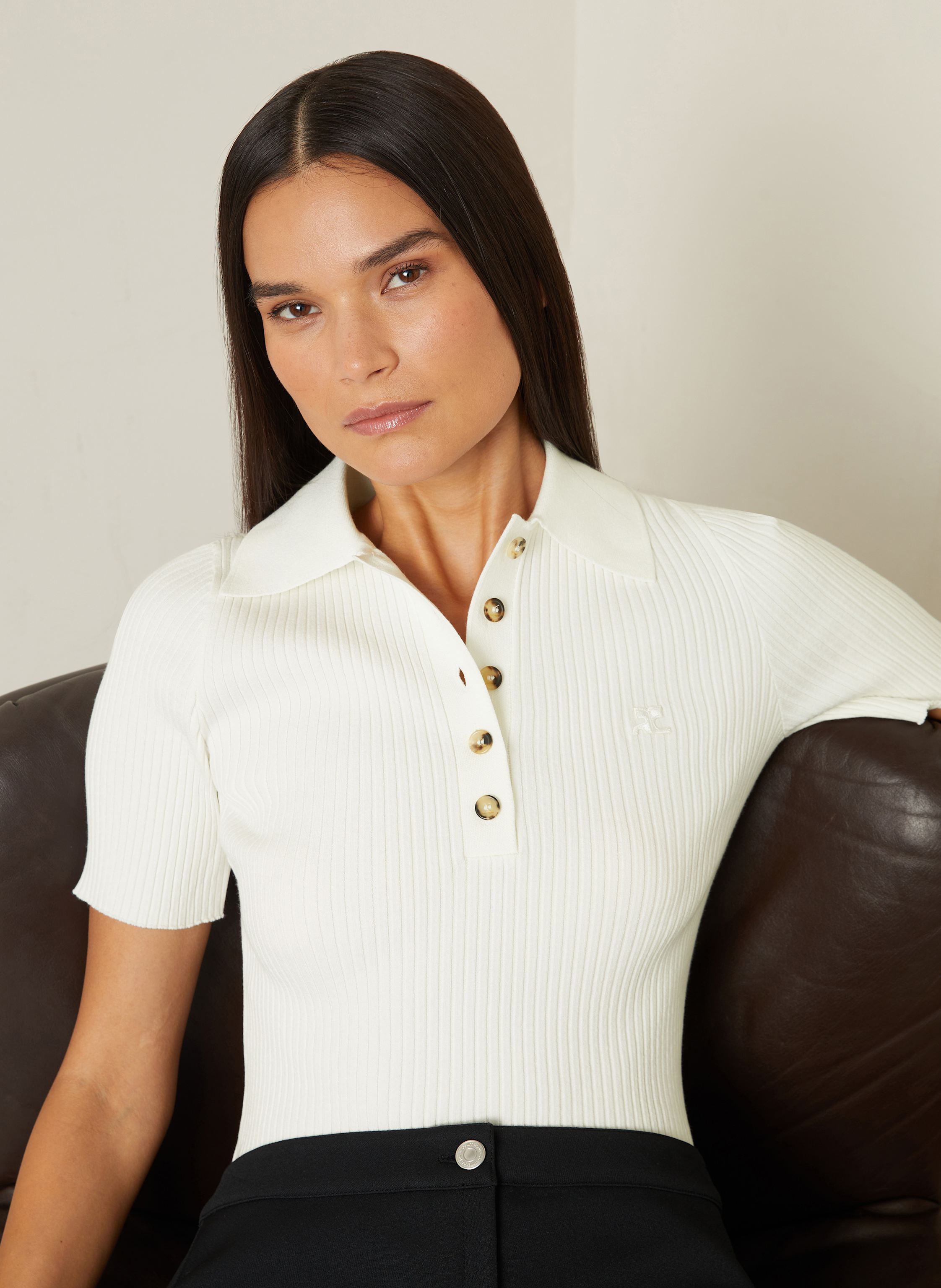 Thumbnail - Courrèges Strick-Poloshirt weiss