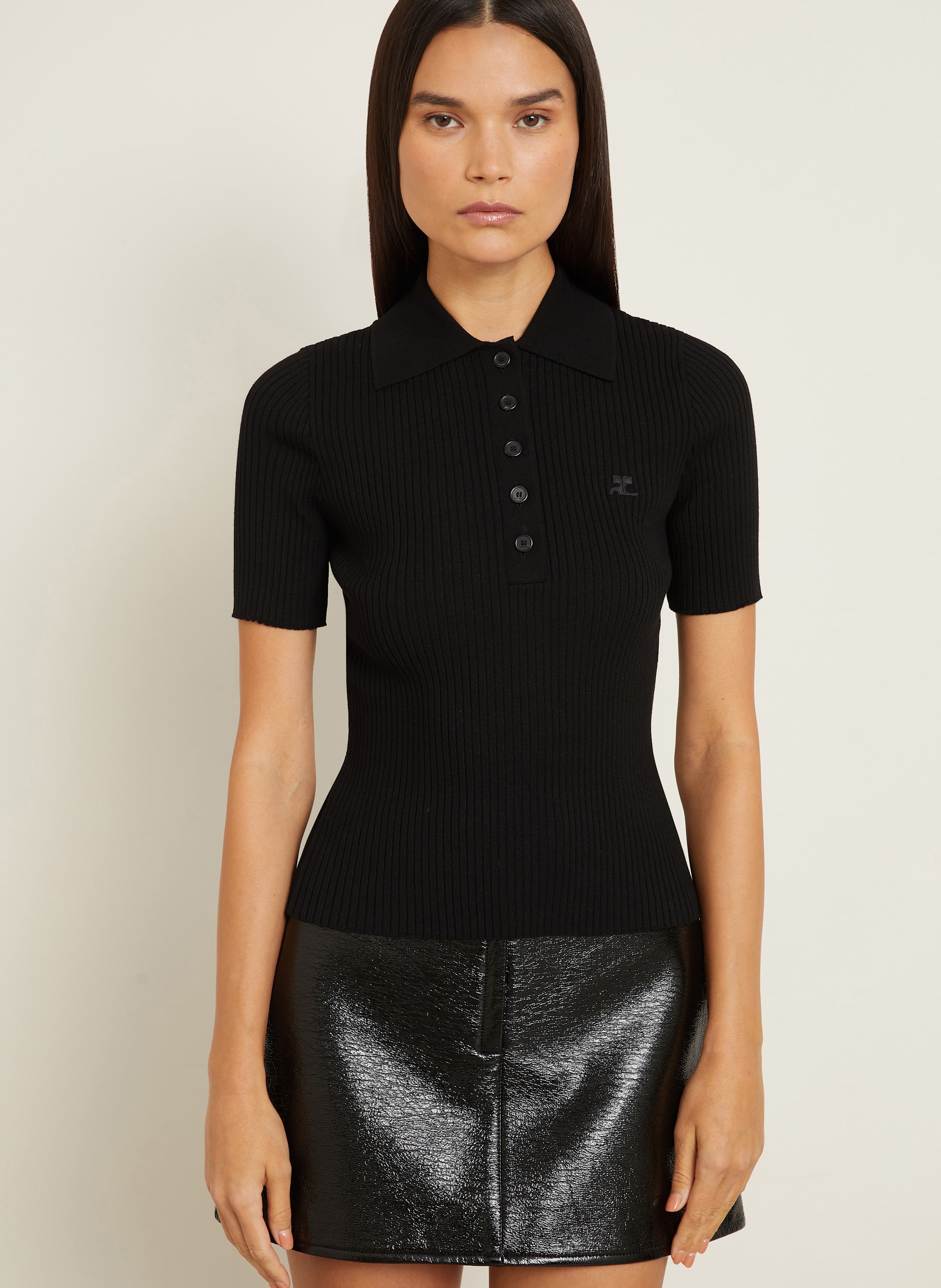 Thumbnail - Courrèges Strick-Poloshirt schwarz
