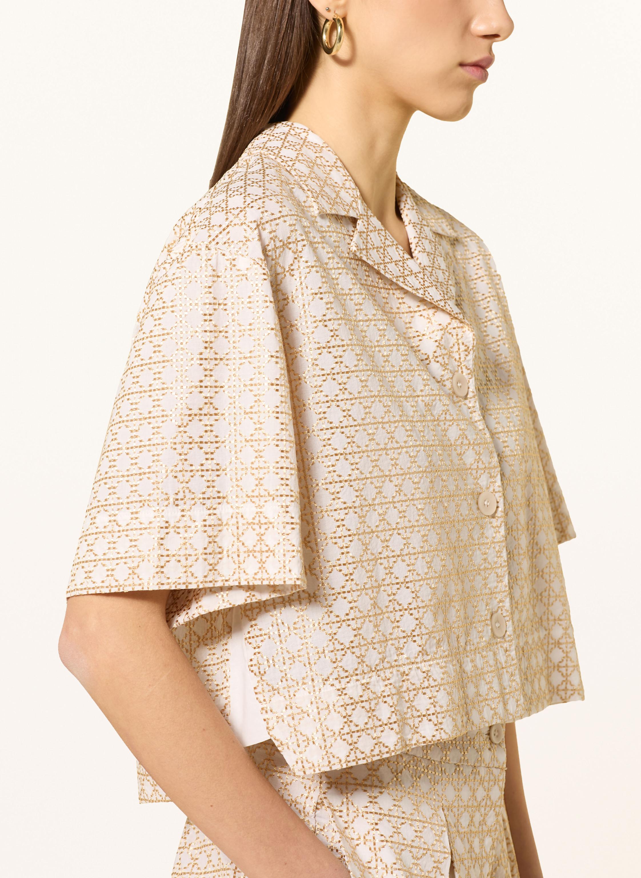 Thumbnail - Greek Archaic Kori Cropped-Bluse Cross Mit Glitzergarn weiss