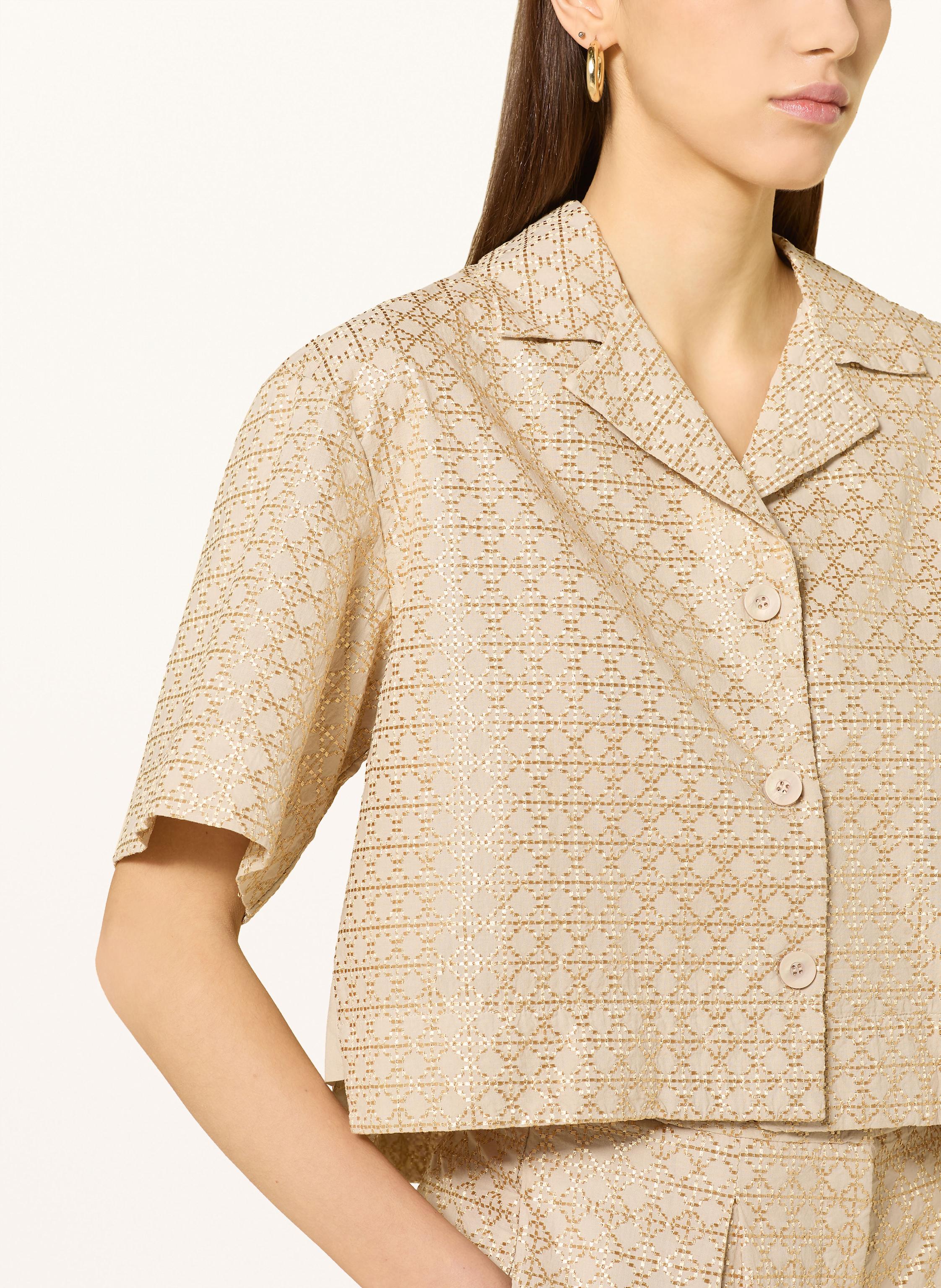 Thumbnail - Greek Archaic Kori Cropped-Bluse Cross Mit Glitzergarn beige