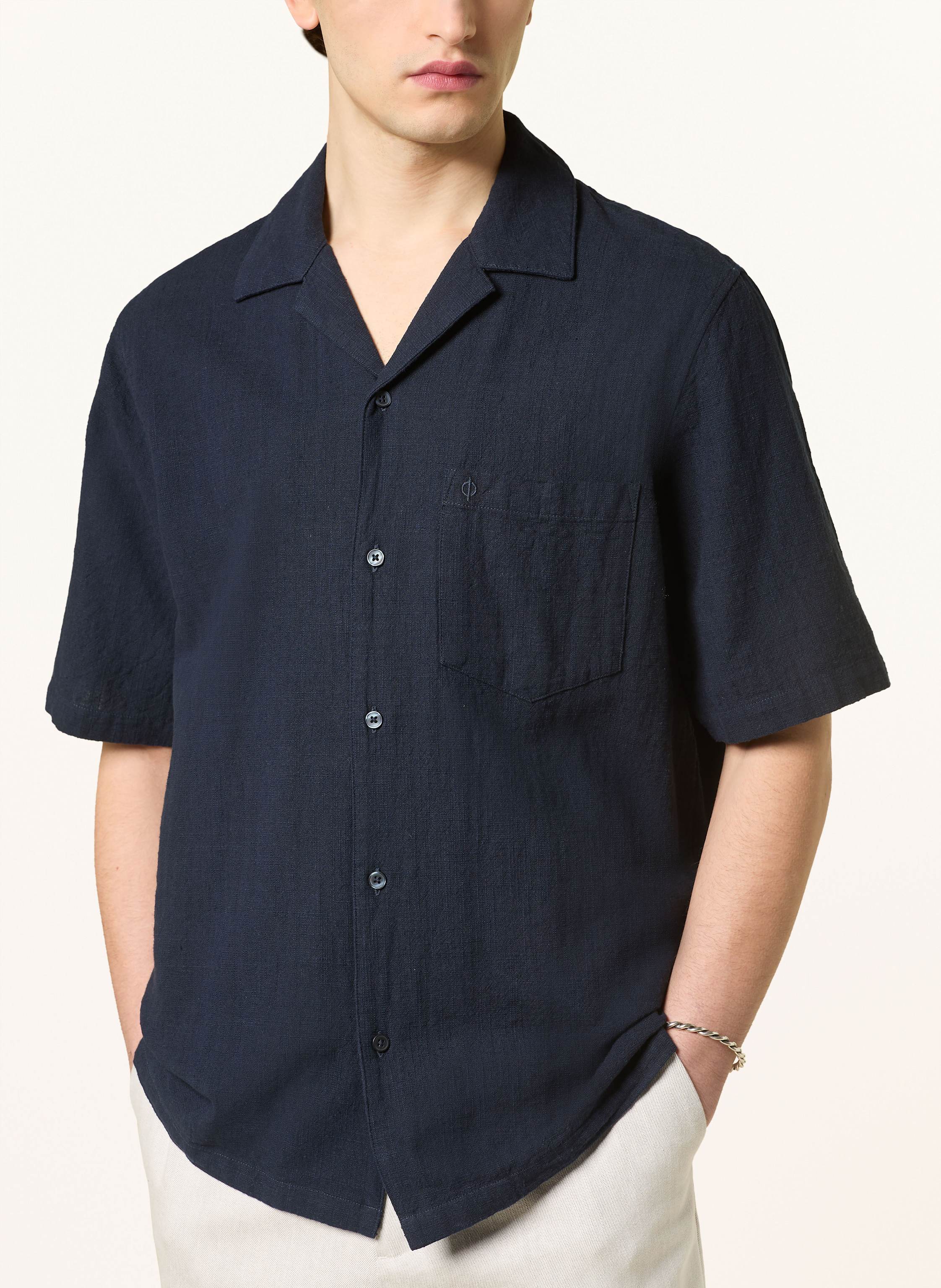 Thumbnail - Samsøe  Samsøe Resorthemd Saoscar Comfort Fit Aus Leinen blau