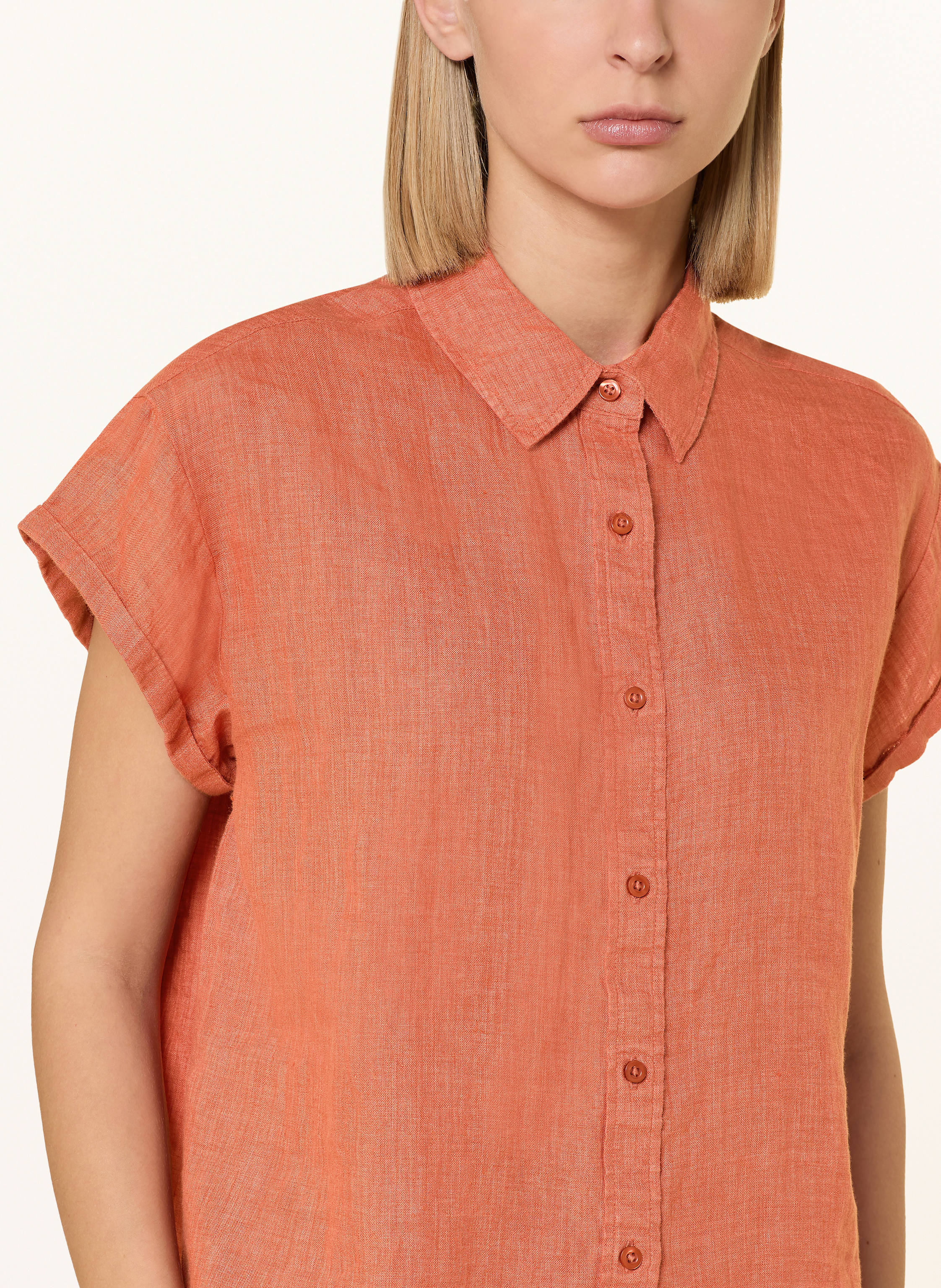 Thumbnail - Knowledgecotton Apparel Hemdbluse Aster Aus Leinen orange
