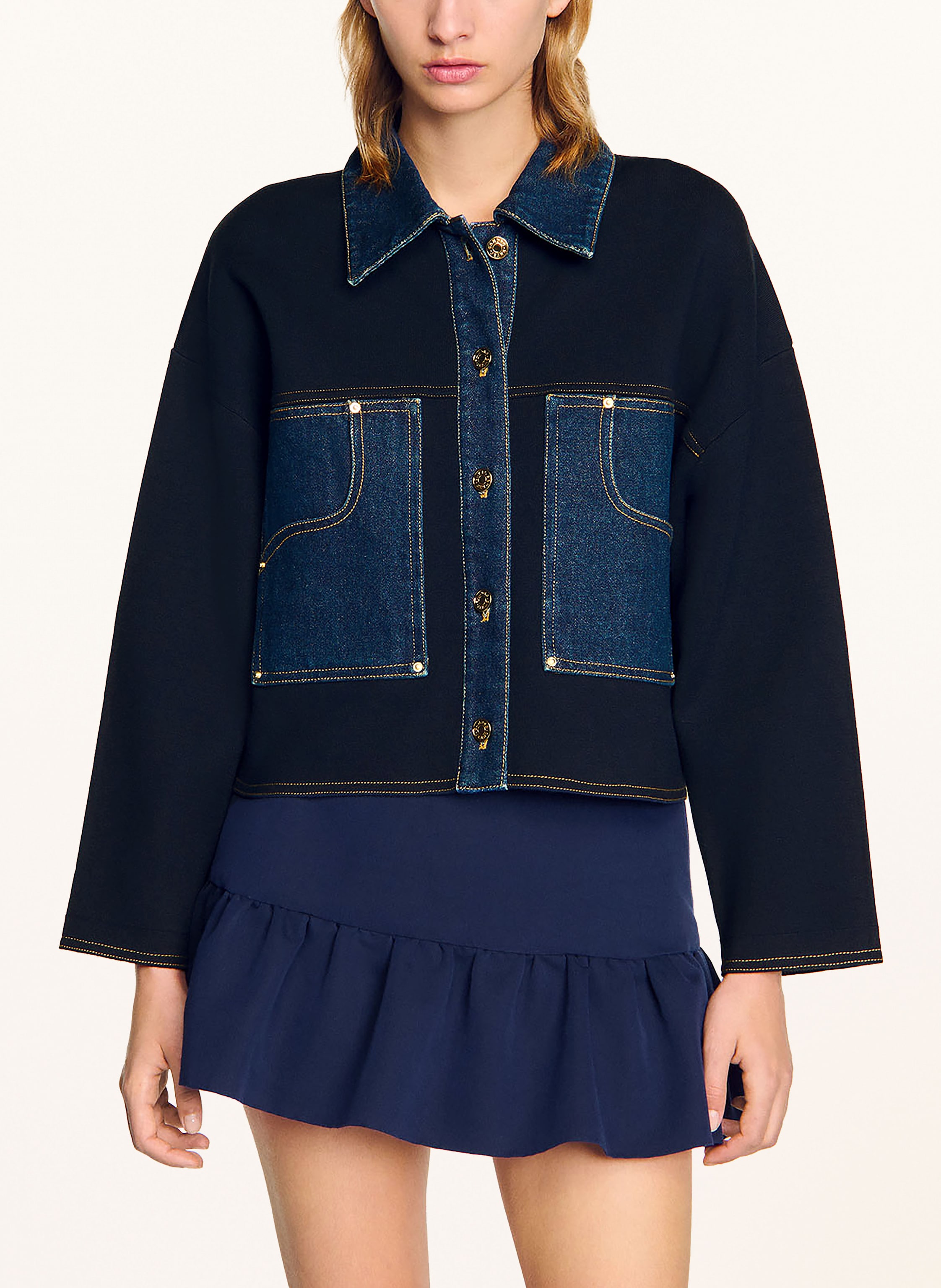 Thumbnail - Sandro Strickjacke Im Materialmix blau